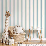 Light Blue Striped Wallpaper Vintage Wallpaper Peel and Stick and Traditional Wallpaper - D758