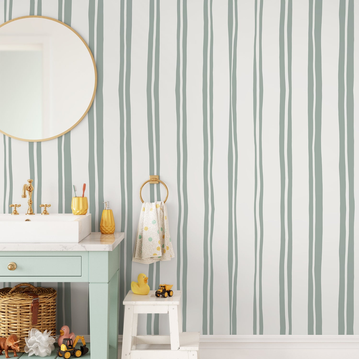 Light Green Lines Wallpaper Boho Striped Wallpaper Peel and Stick and Traditional Wallpaper - D764