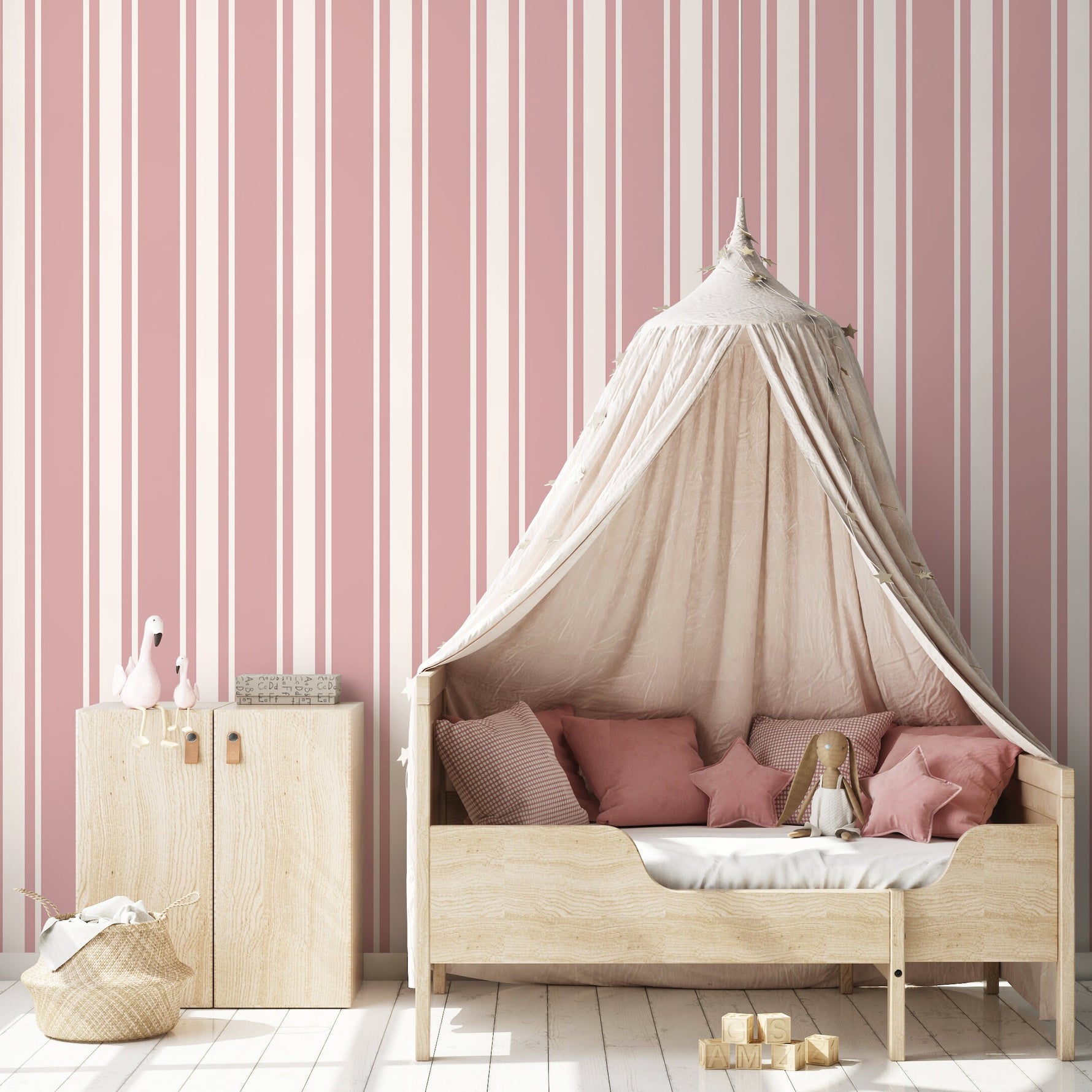 Pink Striped Wallpaper Vintage Wallpaper Peel and Stick and Traditional Wallpaper - D759