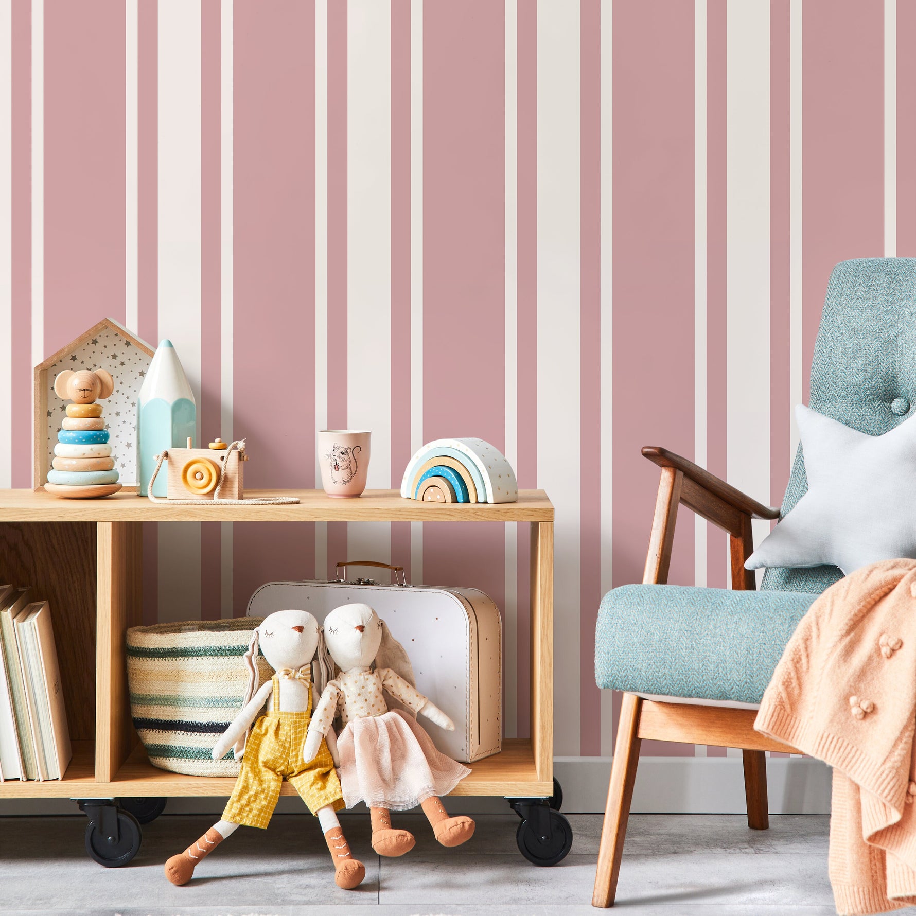 Pink Striped Wallpaper Vintage Wallpaper Peel and Stick and Traditional Wallpaper - D759