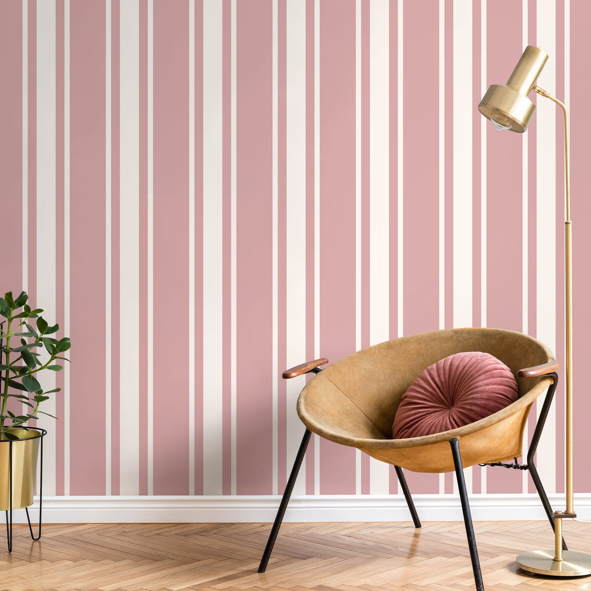 Pink Striped Wallpaper Vintage Wallpaper Peel and Stick and Traditional Wallpaper - D759