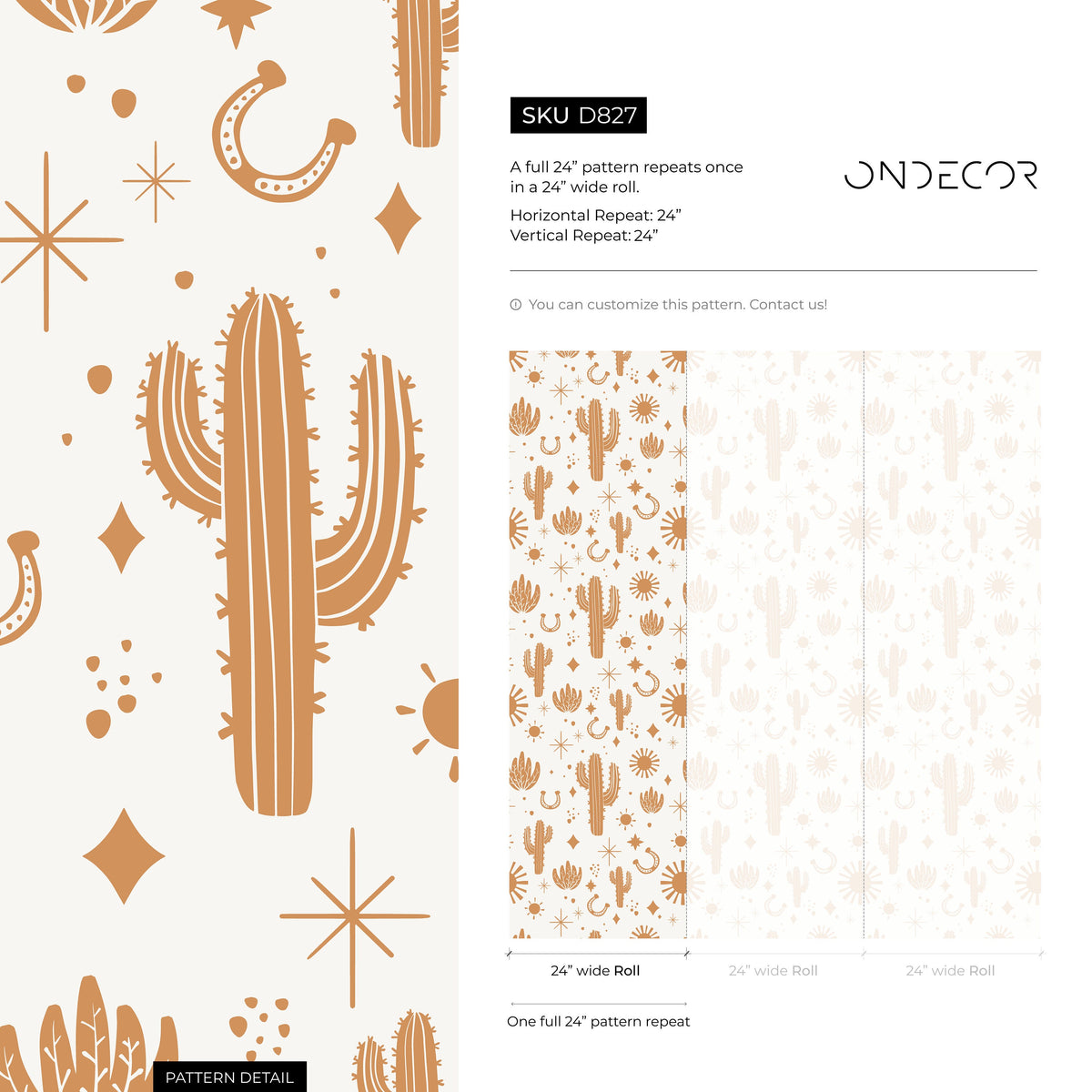 Orange Western Wallpaper Cute Boho Wallpaper Peel and Stick and Traditional Wallpaper - D827