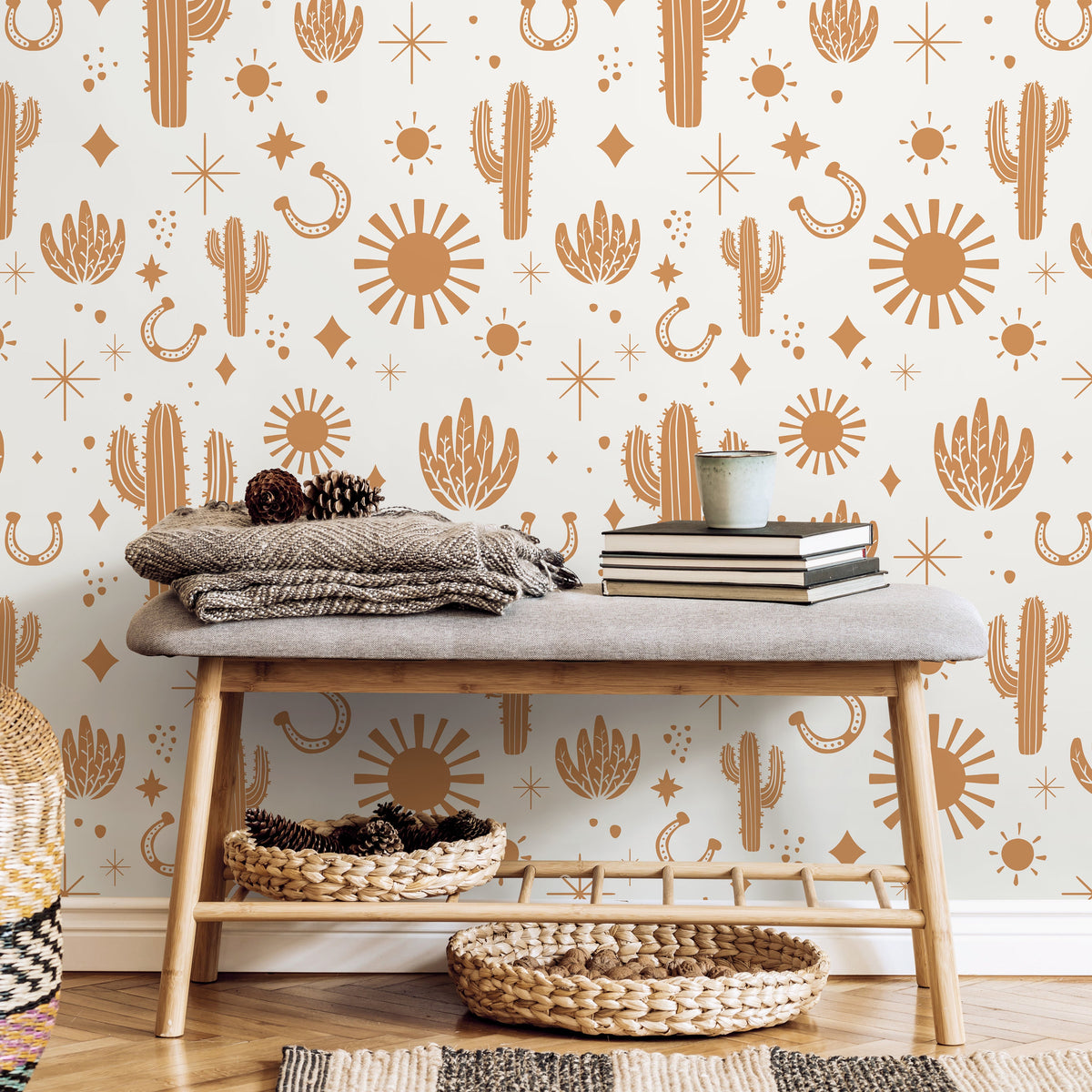 Orange Western Wallpaper Cute Boho Wallpaper Peel and Stick and Traditional Wallpaper - D827