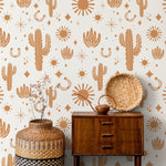 Orange Western Wallpaper Cute Boho Wallpaper Peel and Stick and Traditional Wallpaper - D827