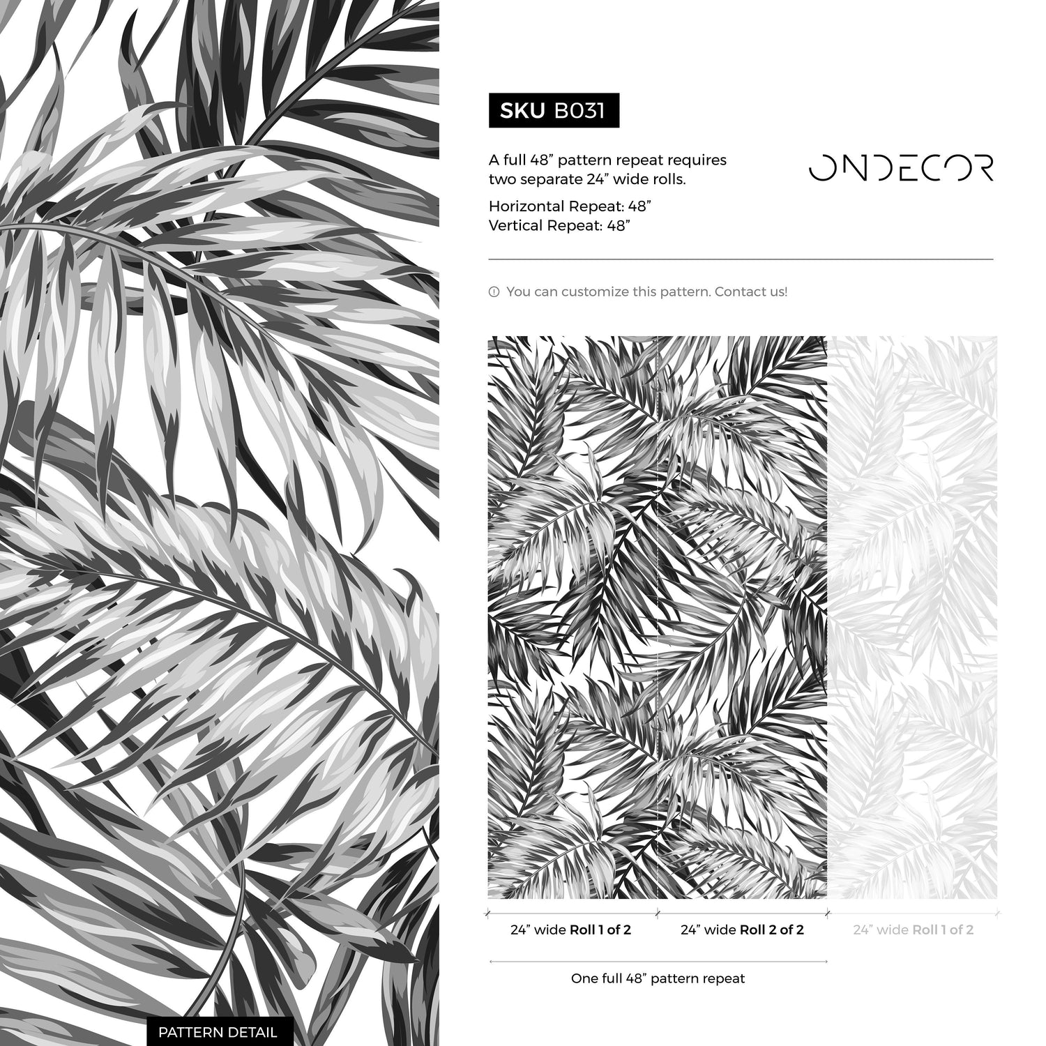 Tropical Monochrome Foliage Wallpaper - B031