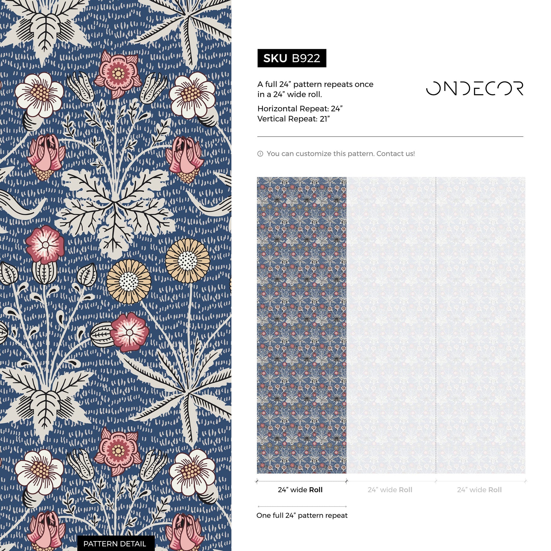 Floral Denim Charm Wallpaper - B922