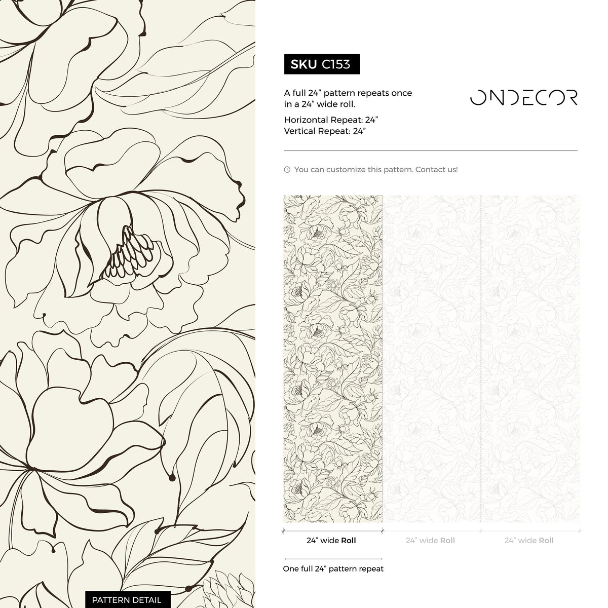 Elegant Floral Line Art Wallpaper - C153