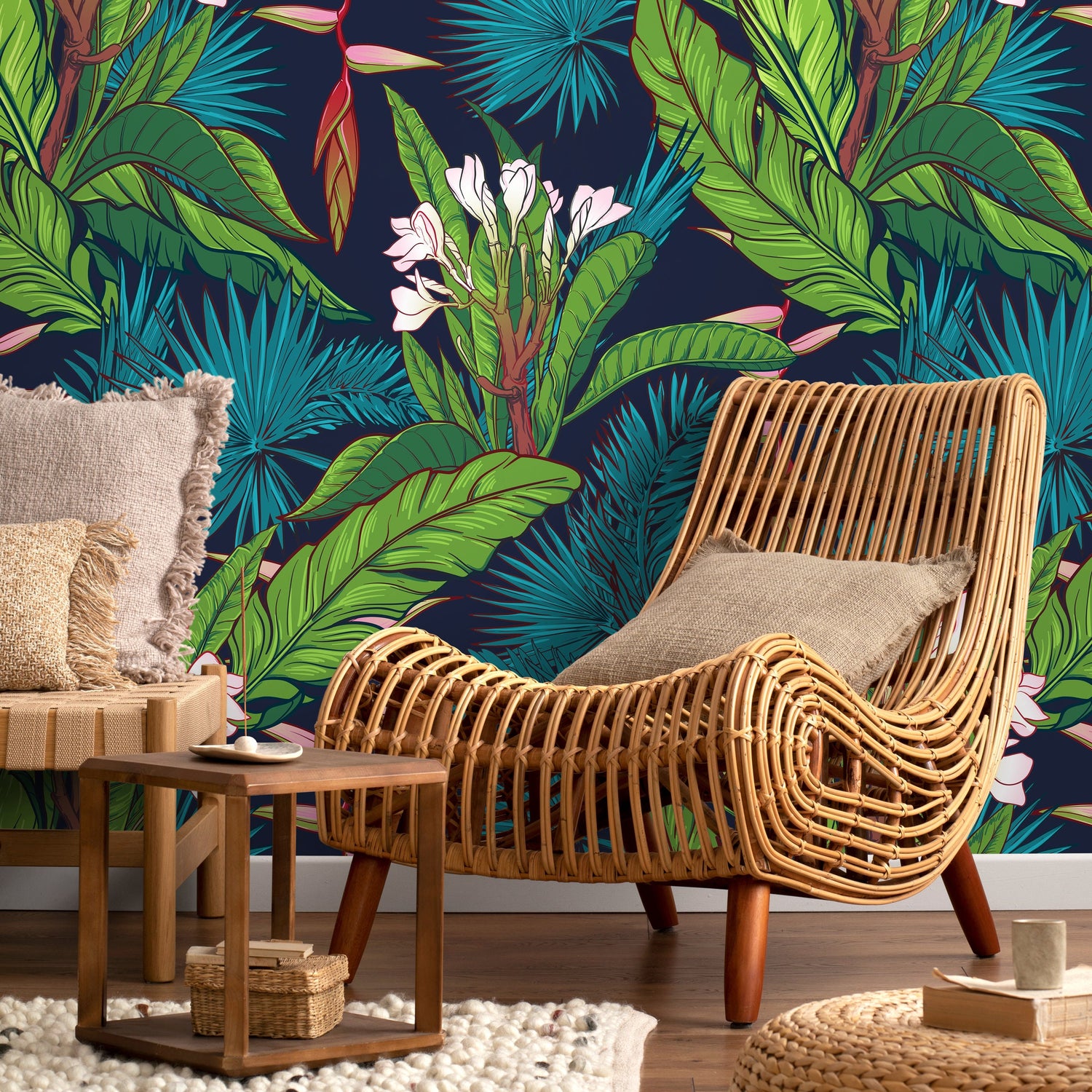 Tropical Leaves Wallpaper Botanical Peel and Stick and Traditional Wallpaper - A469