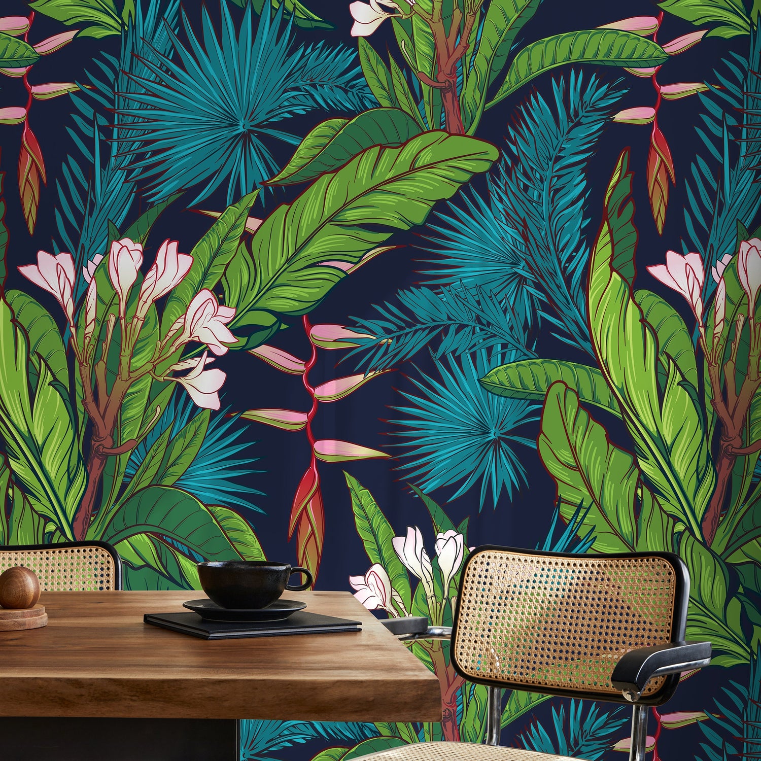 Tropical Leaves Wallpaper Botanical Peel and Stick and Traditional Wallpaper - A469