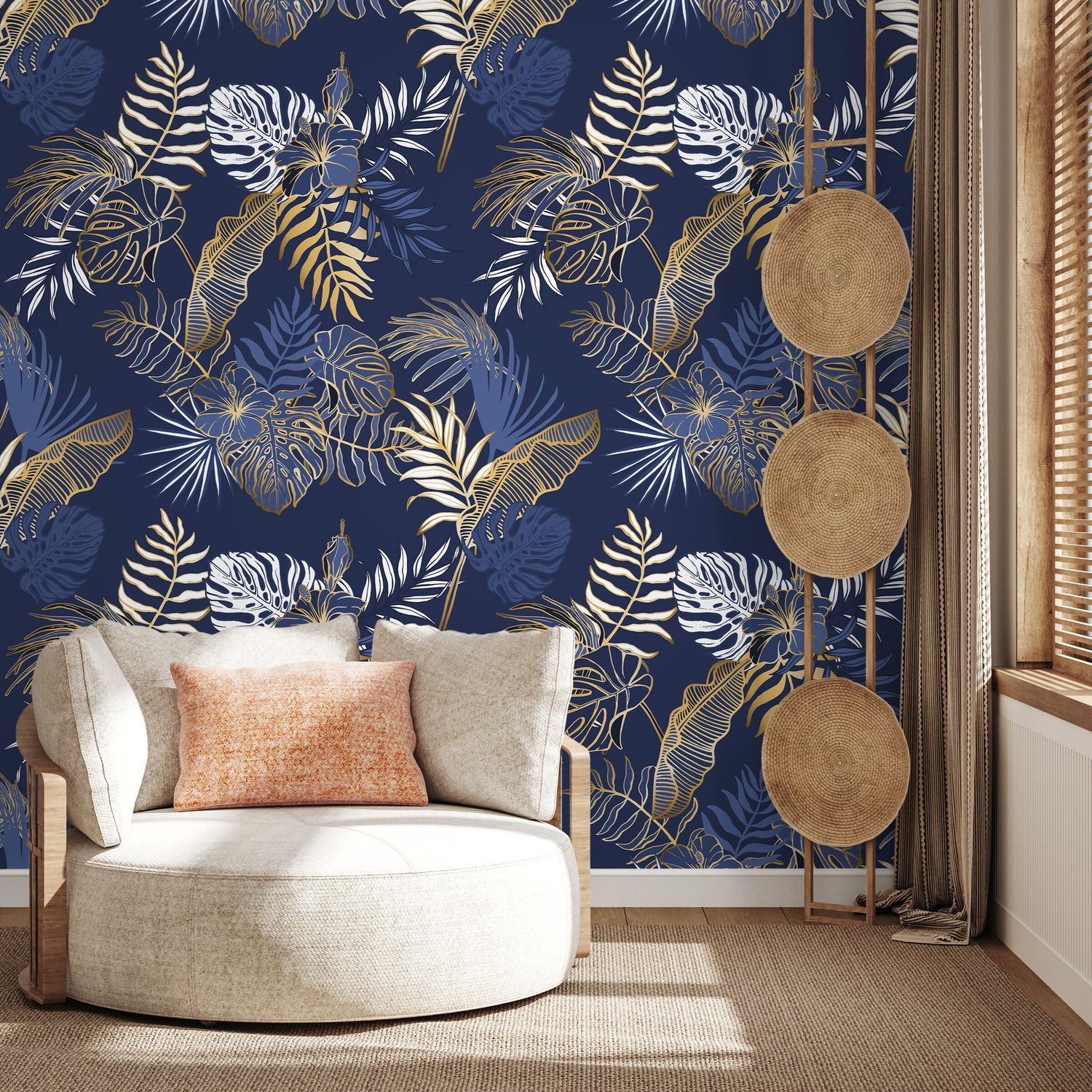 Blue Tropical Leaves Wallpaper Banana Leaf Peel and Stick and Traditional Wallpaper - B024