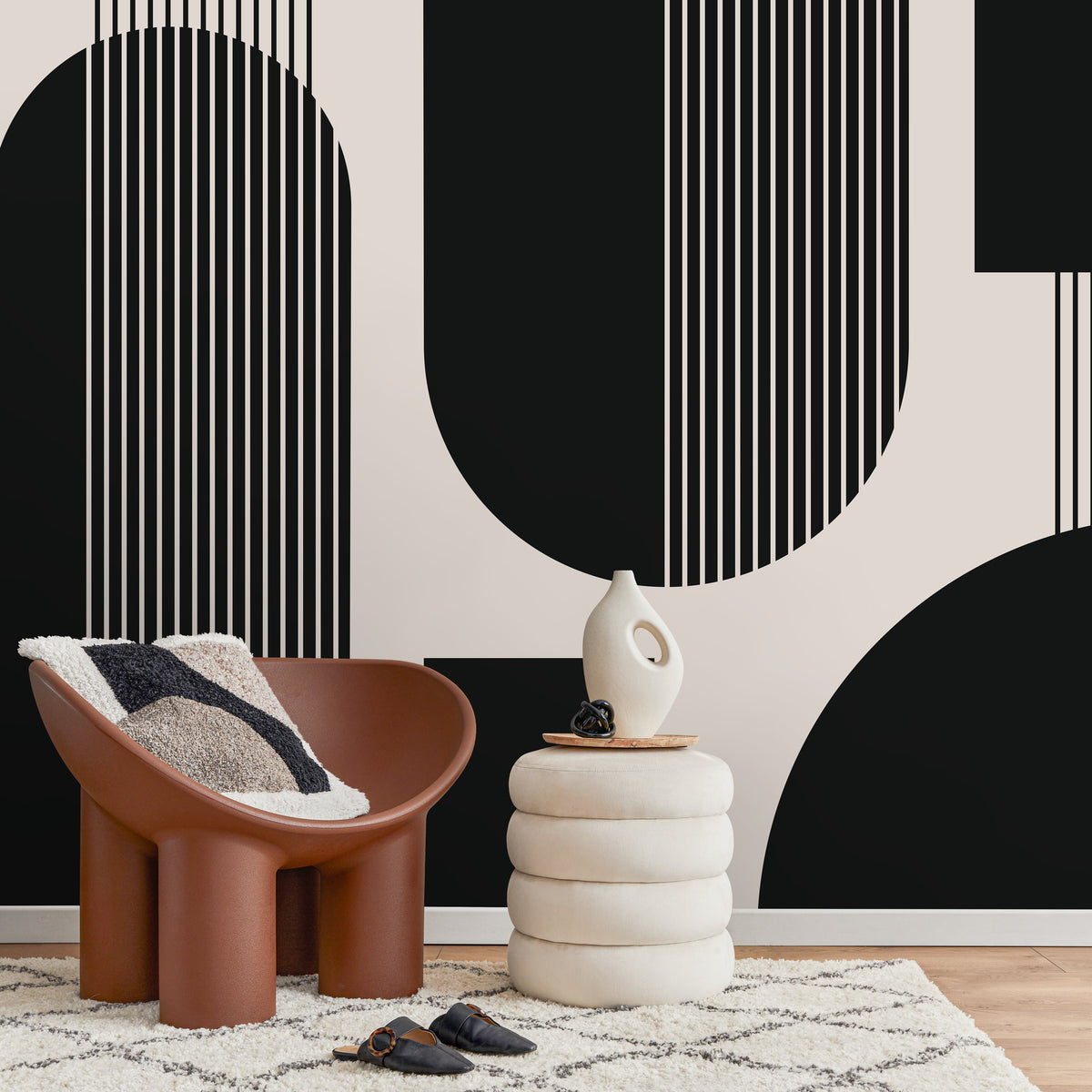 Black Geometric Wallpaper Modern Mural Peel and Stick and Traditional Wallpaper - C481