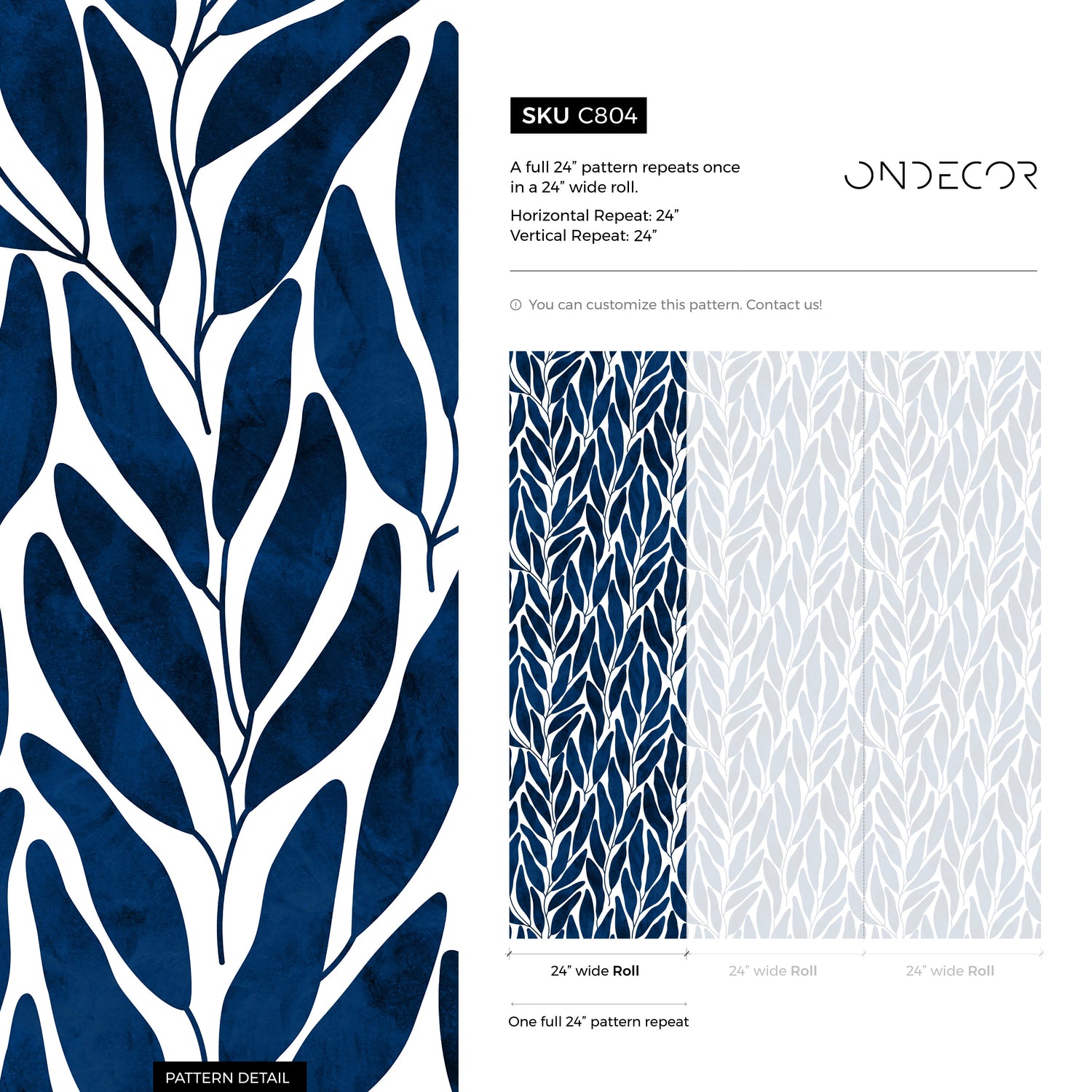 Elegant Navy Foliage Wallpaper - C804