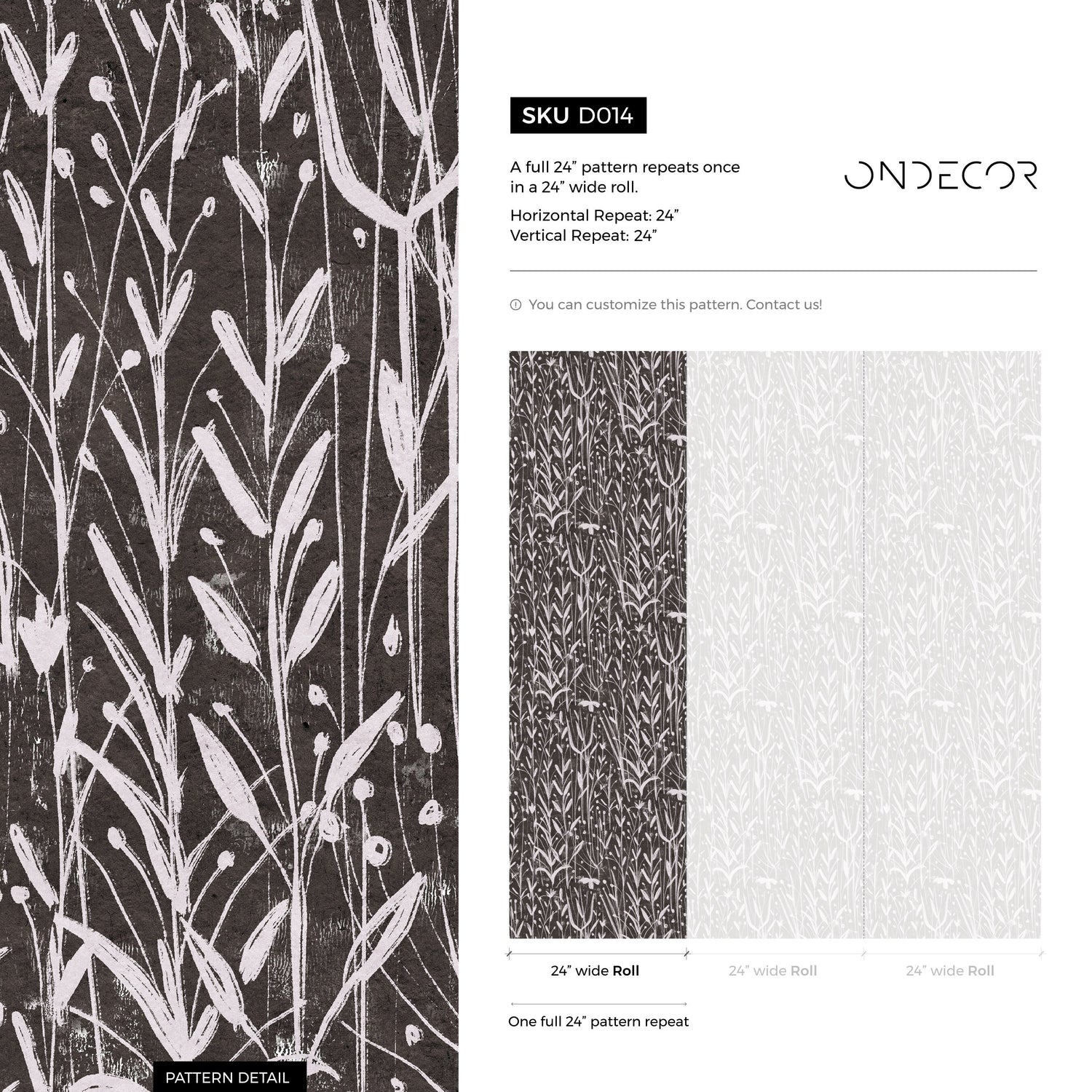 Wild Botanical Charcoal Wallpaper - D014