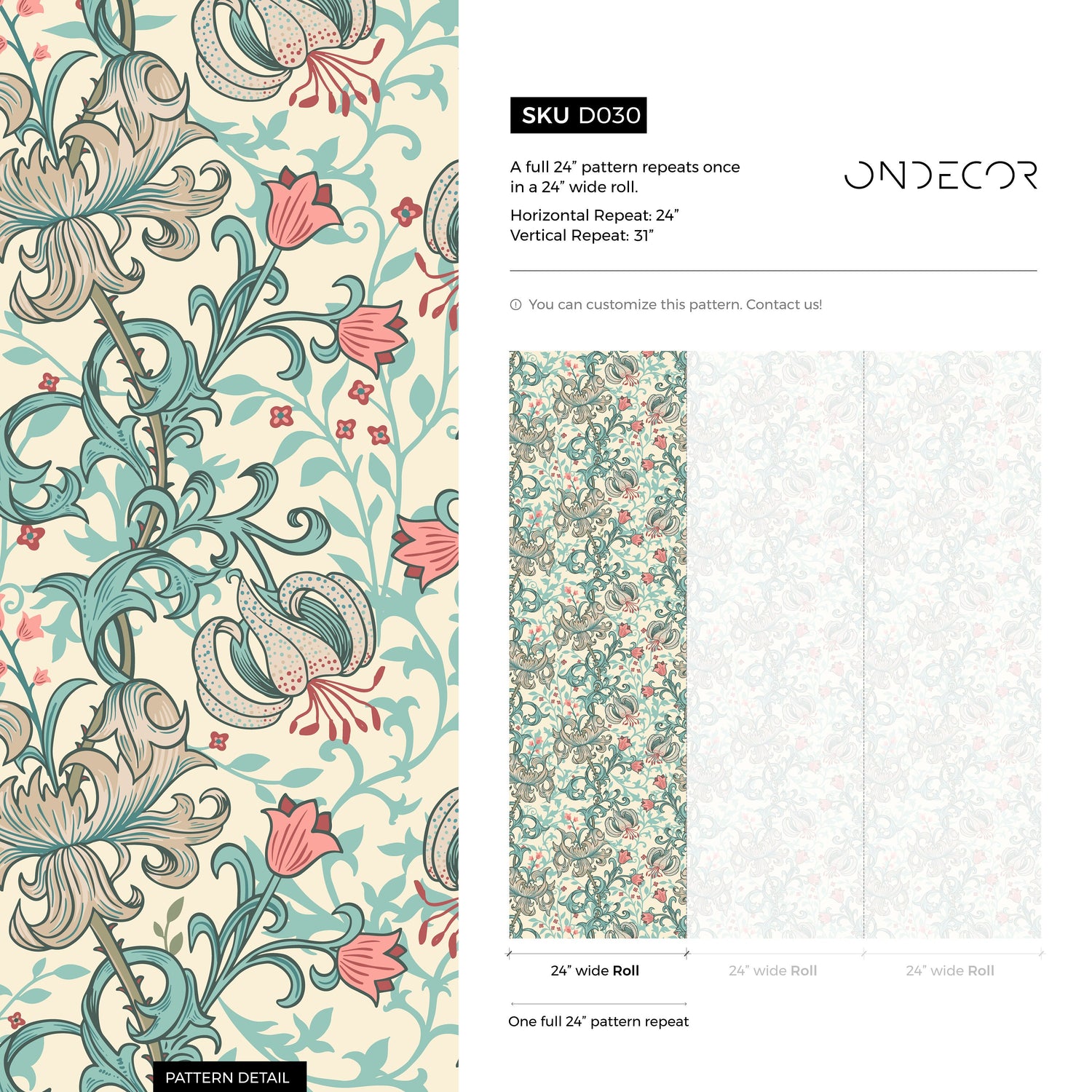 Floral and Foliage Fantasy Wallpaper - D030