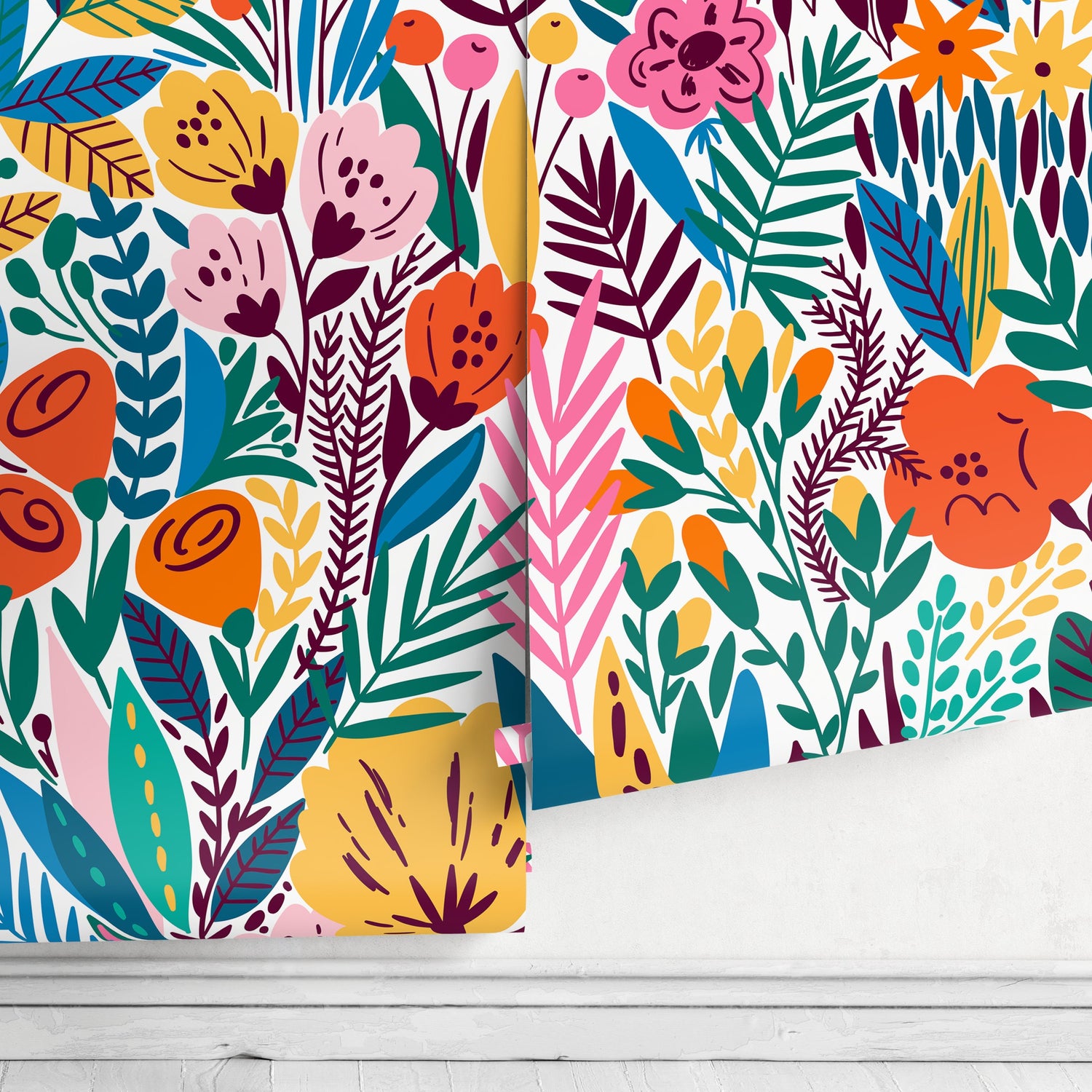 Colorful Floral Wallpaper Scandinavian Peel and Stick and Traditional Wallpaper - A613