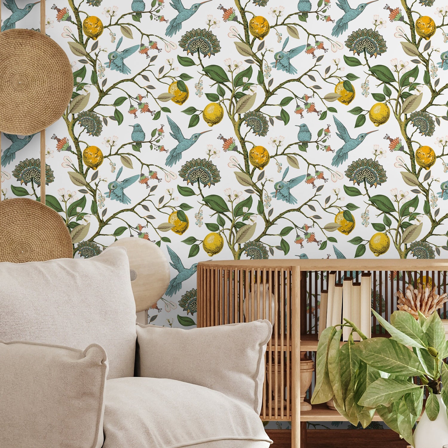 Floral Bird Wallpaper Vintage Peel and Stick and Traditional Wallpaper - A630