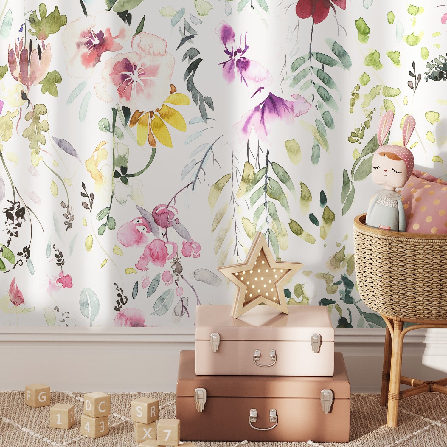 Watercolor Garden Wallpaper Floral Peel and Stick and Traditional Wallpaper - A648