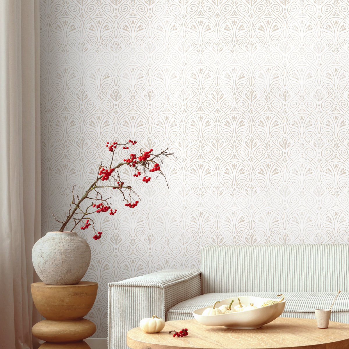 Neutral Vintage Wallpaper Peel and Stick and Traditional Wallpaper - C240