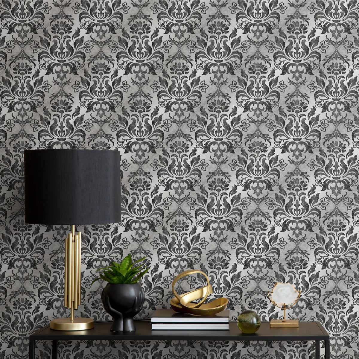 Wallpaper Peel and Stick Wallpaper Removable Wallpaper Home Decor Wall Art Wall Decor Room Decor / Vintage Black Damask Wallpaper - B734