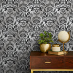 Wallpaper Peel and Stick Wallpaper Removable Wallpaper Home Decor Wall Art Wall Decor Room Decor / Vintage Black Damask Wallpaper - B734