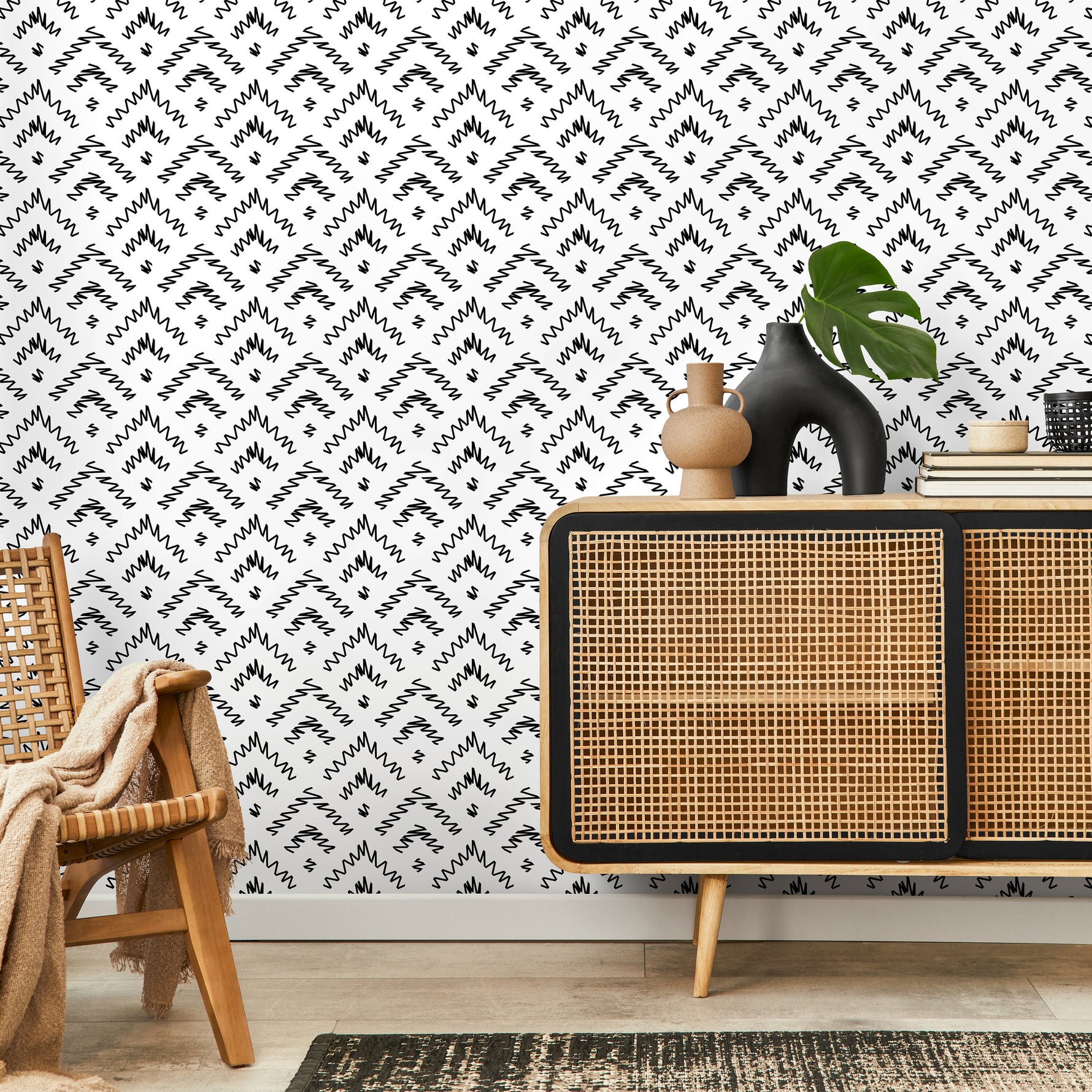 Black and White Abstract Zigzag Wallpaper - C175