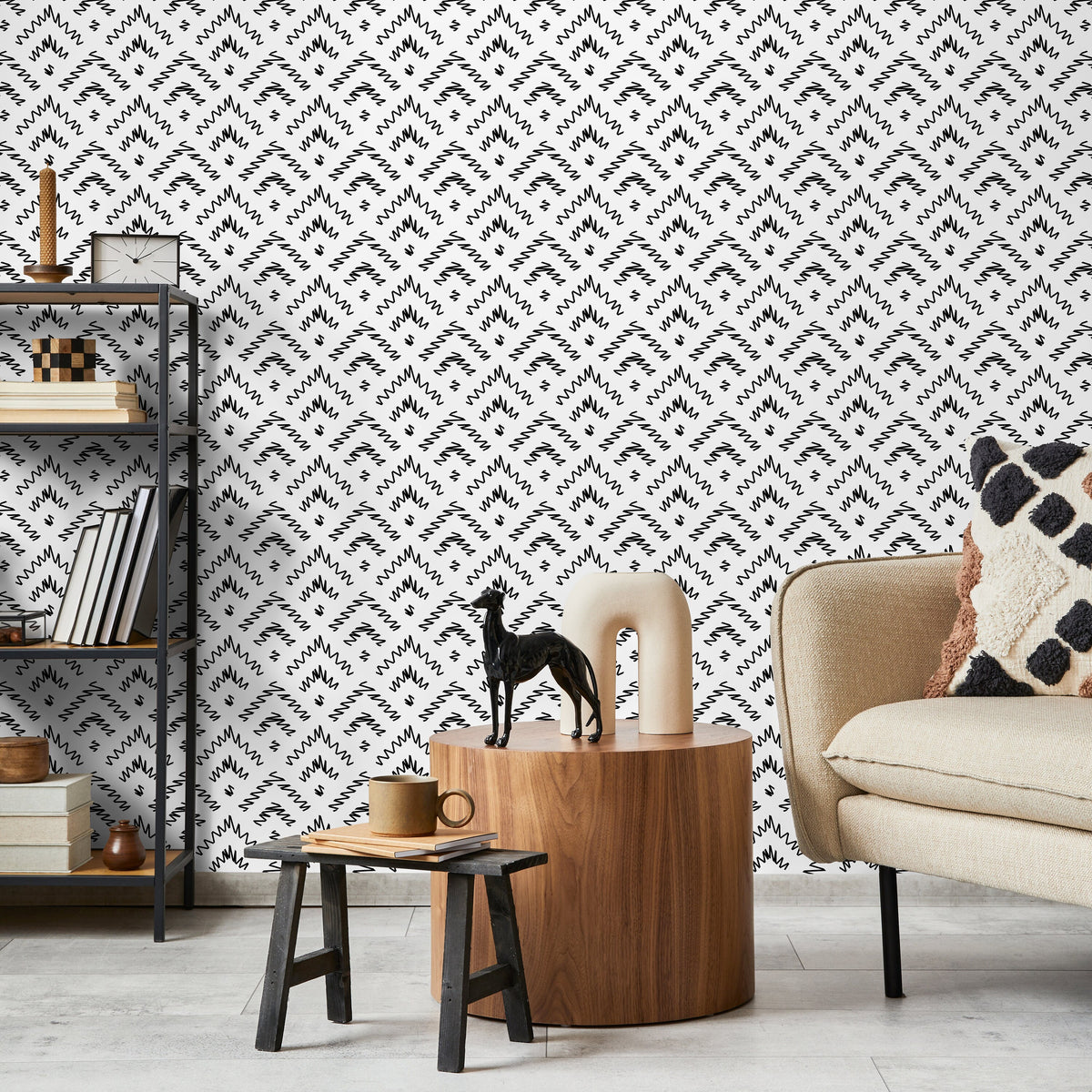 Black and White Abstract Zigzag Wallpaper - C175