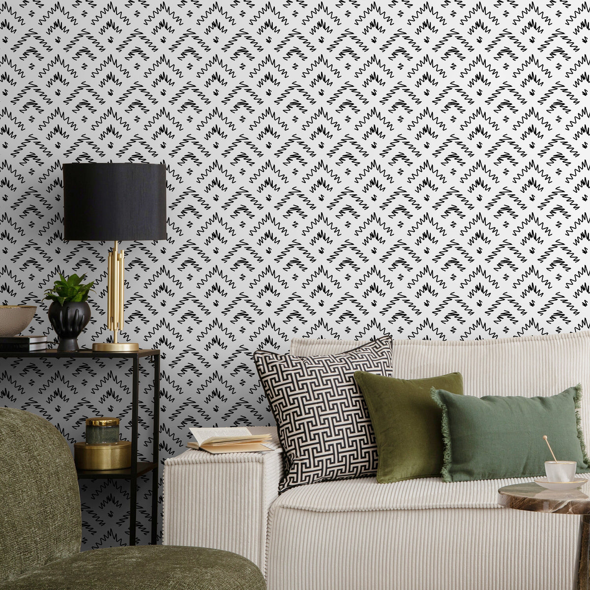 Black and White Abstract Zigzag Wallpaper - C175