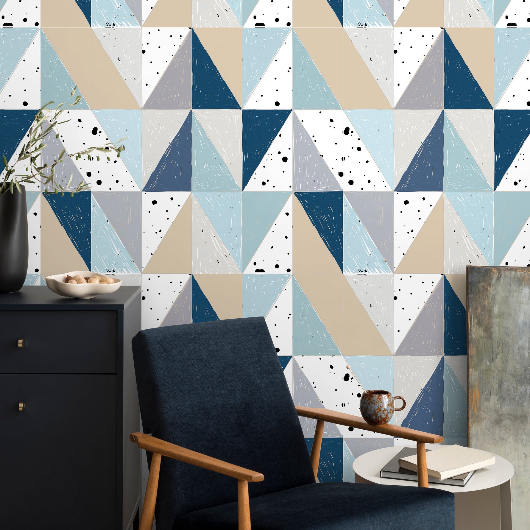 Wallpaper Peel and Stick Wallpaper Removable Wallpaper Home Decor Wall Art Wall Decor Room Decor / Blue Geometric Wallpaper - A316