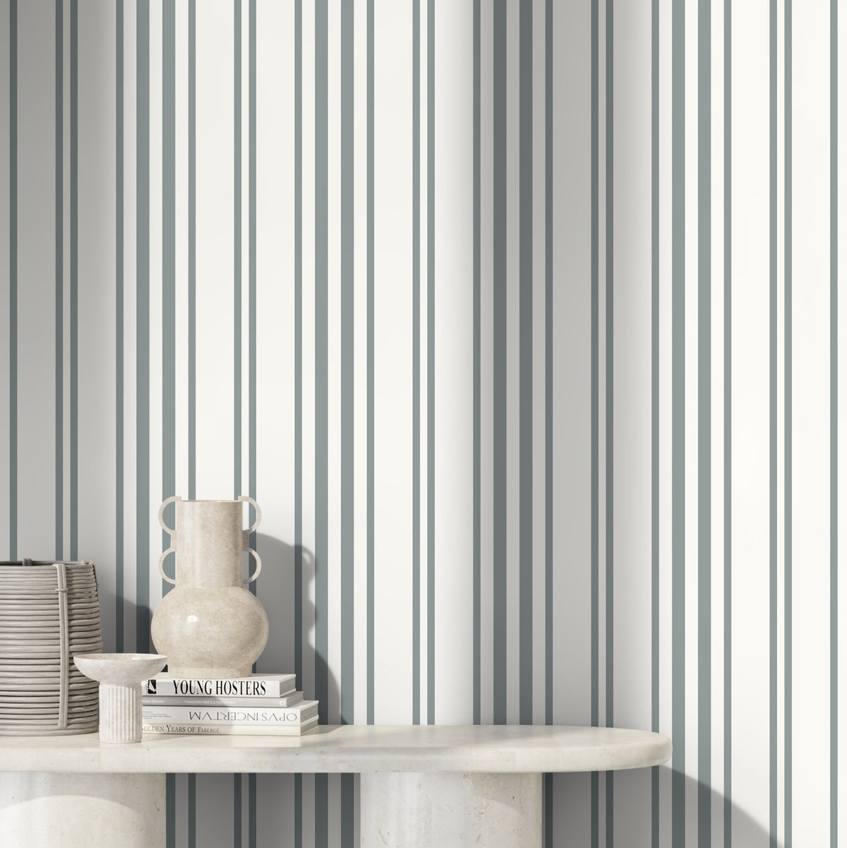 Grey Striped Wallpaper Farmhouse Wallpaper Peel and Stick and Traditional Wallpaper - D785