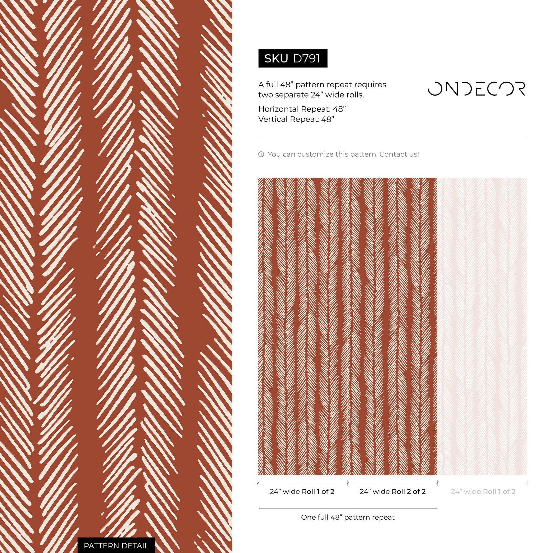 Terracotta Herringbone Wallpaper Boho Wallpaper Peel and Stick and Traditional Wallpaper - D791