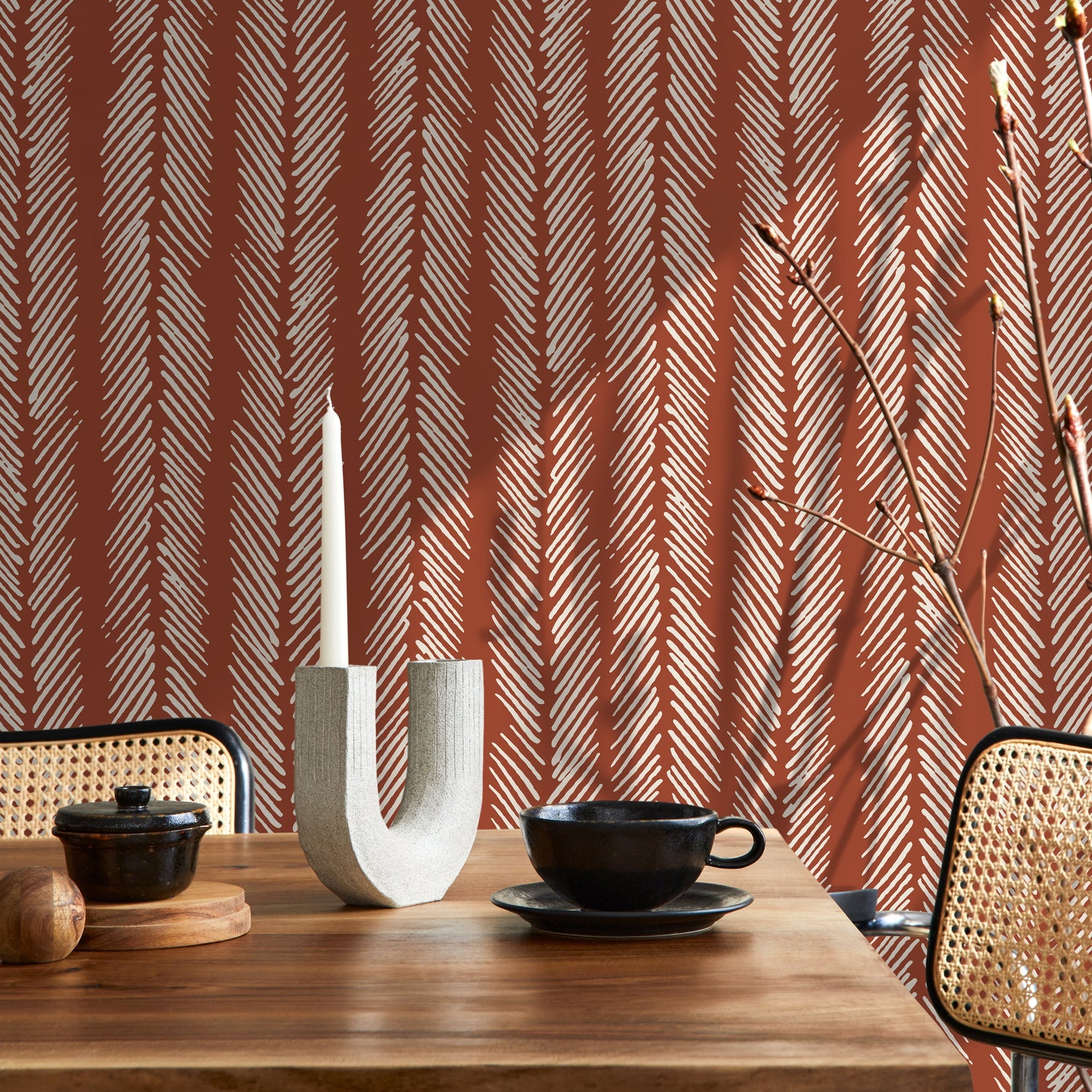 Terracotta Herringbone Wallpaper Boho Wallpaper Peel and Stick and Traditional Wallpaper - D791