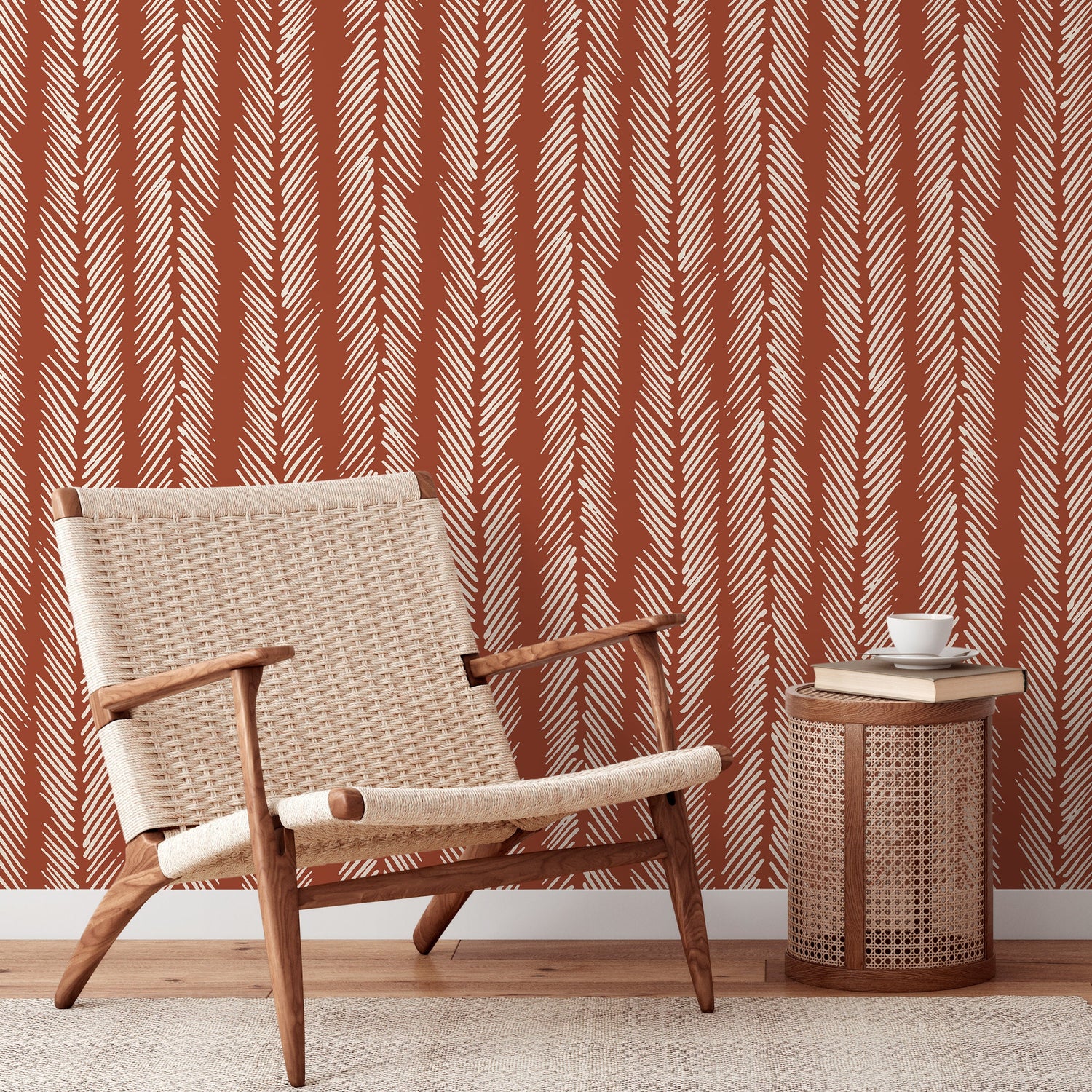 Terracotta Herringbone Wallpaper Boho Wallpaper Peel and Stick and Traditional Wallpaper - D791