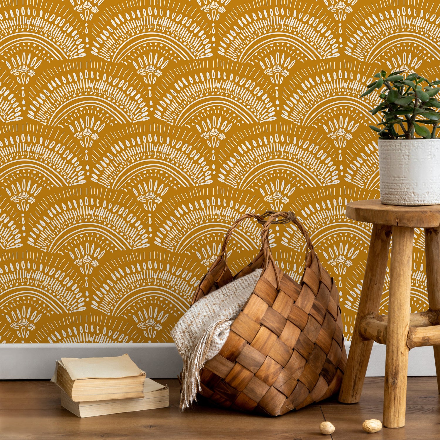 Mustard Arches Boho Wallpaper Peel and Stick and Traditional Wallpaper - B767