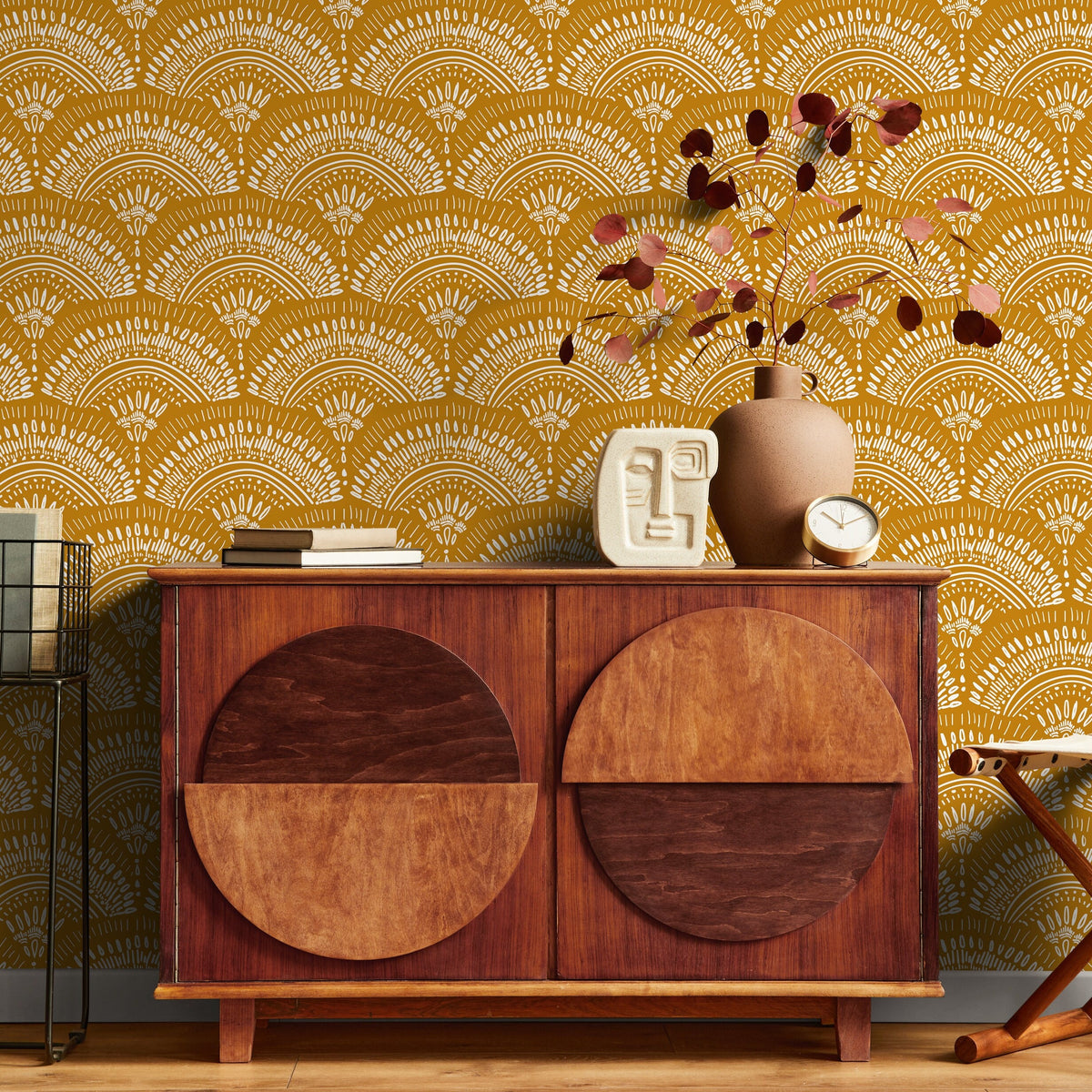 Mustard Arches Boho Wallpaper Peel and Stick and Traditional Wallpaper - B767