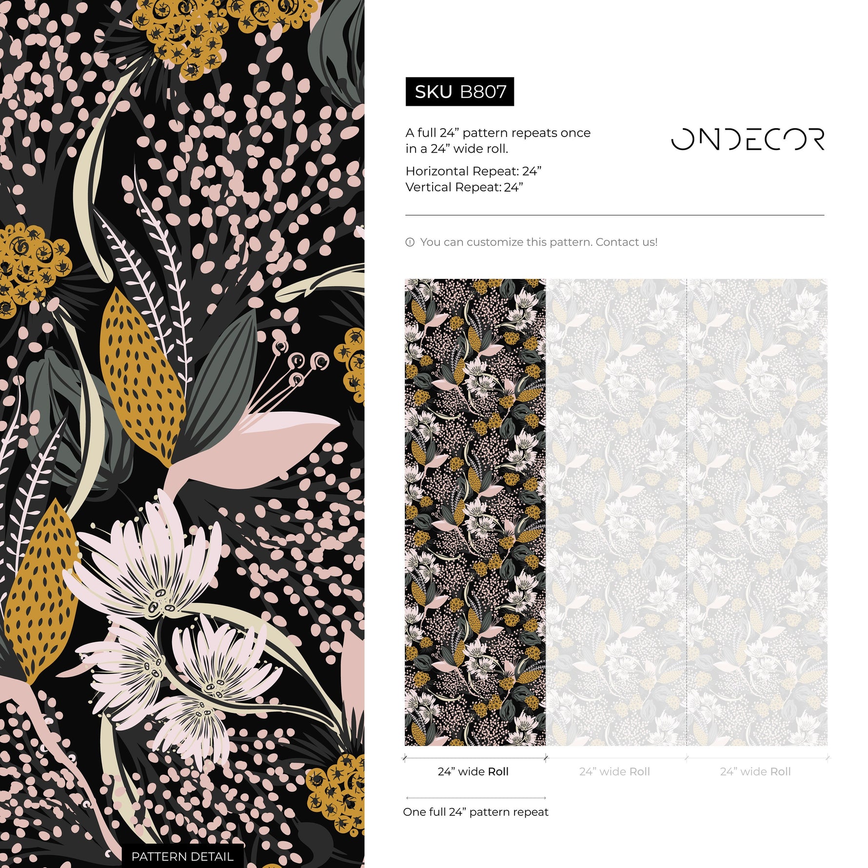 Floral Leaf Boho Wallpaper Peel and Stick and Traditional Wallpaper - B807