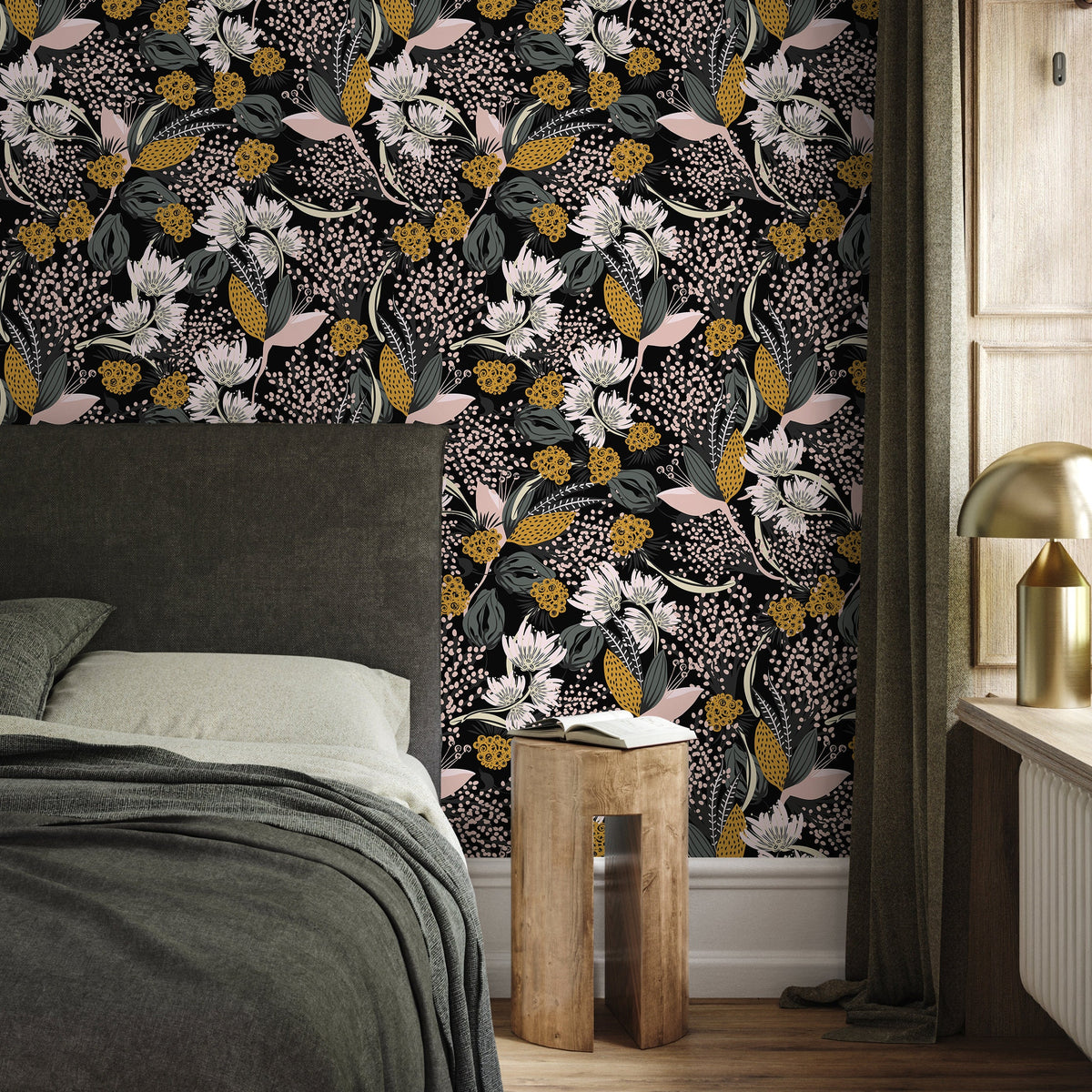 Floral Leaf Boho Wallpaper Peel and Stick and Traditional Wallpaper - B807