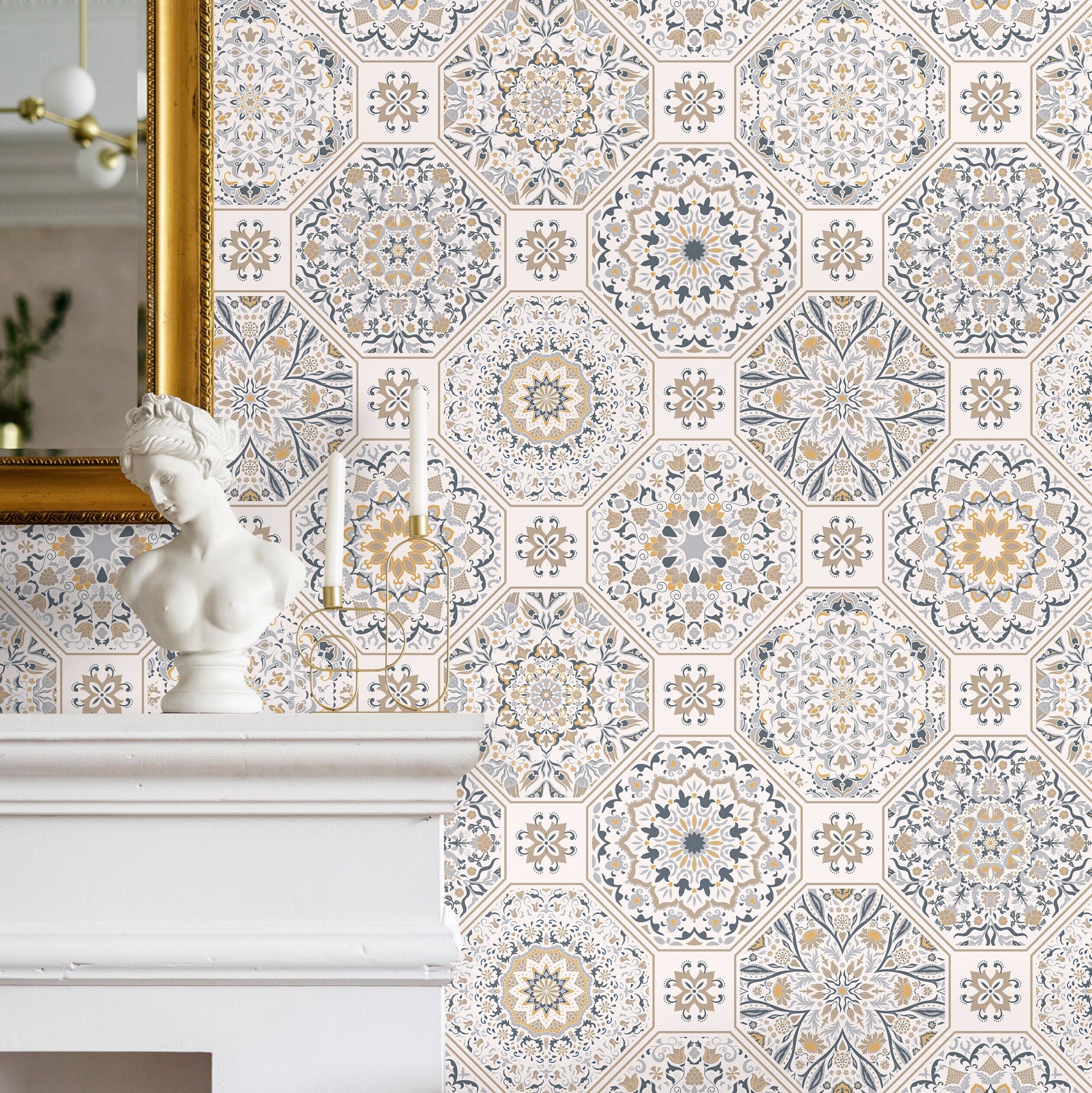 Portuguese Tile Wallpaper Peel and Stick and Traditional Wallpaper - B872