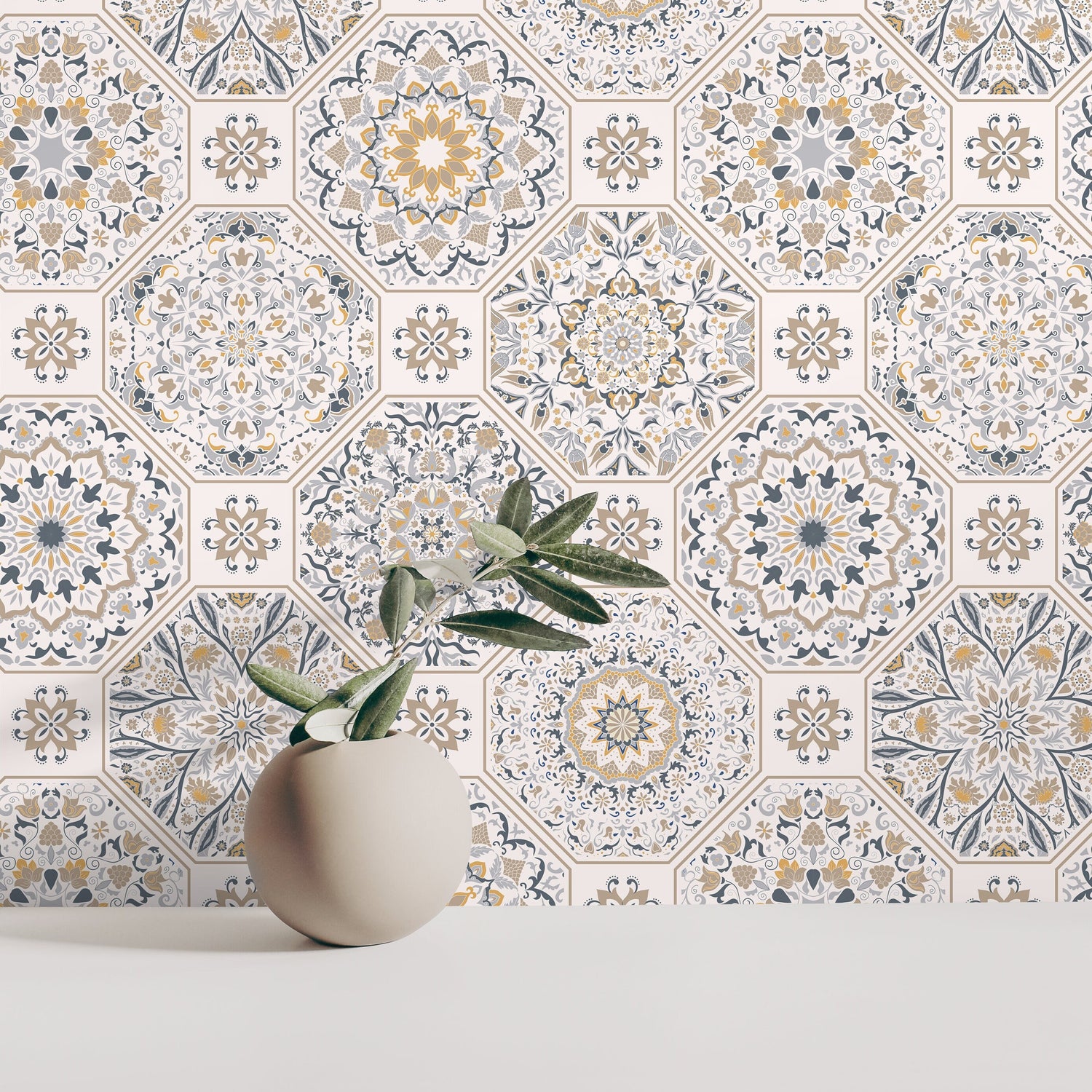 Portuguese Tile Wallpaper Peel and Stick and Traditional Wallpaper - B872