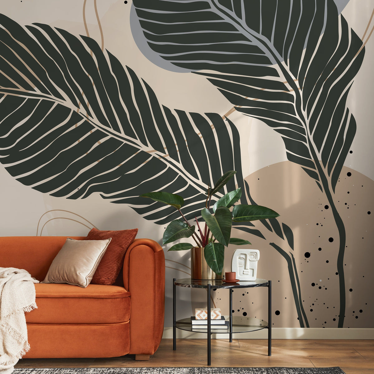 Tropical Abstract Wallpaper Mural Peel and Stick and Traditional Wallpaper - B958