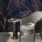 Tropical Navy and Gold Wallpaper Peel and Stick and Traditional Wallpaper Non-Metallic Wallpaper - B983