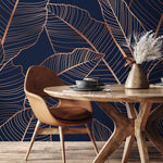 Tropical Navy and Gold Wallpaper Peel and Stick and Traditional Wallpaper Non-Metallic Wallpaper - B983