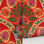 Red Boho Floral Wallpaper Peel and Stick and Traditional Wallpaper - C451