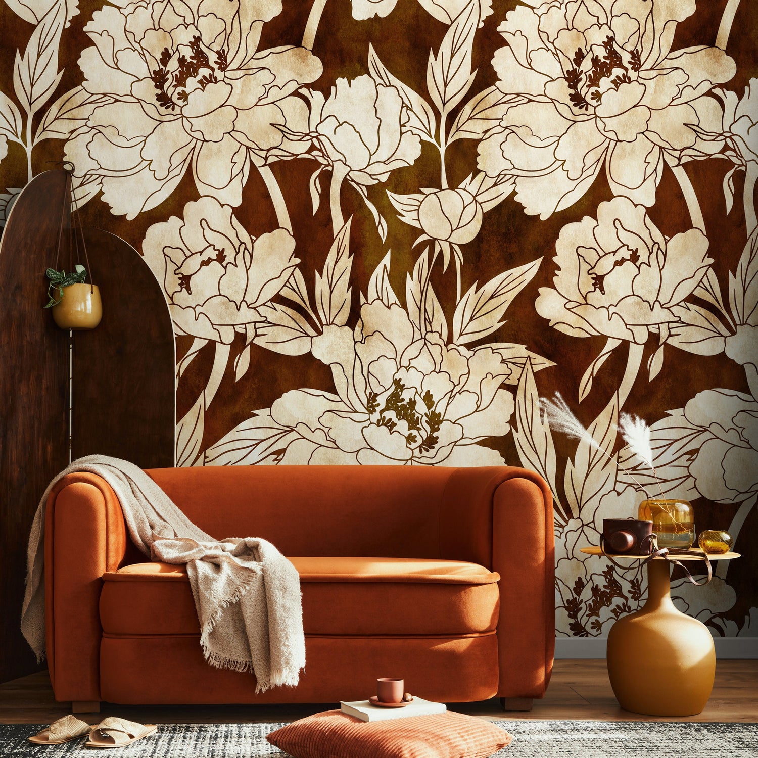 Gold Modern Floral Wallpaper Peel and Stick and Traditional Wallpaper Non-Metallic Wallpaper - C916