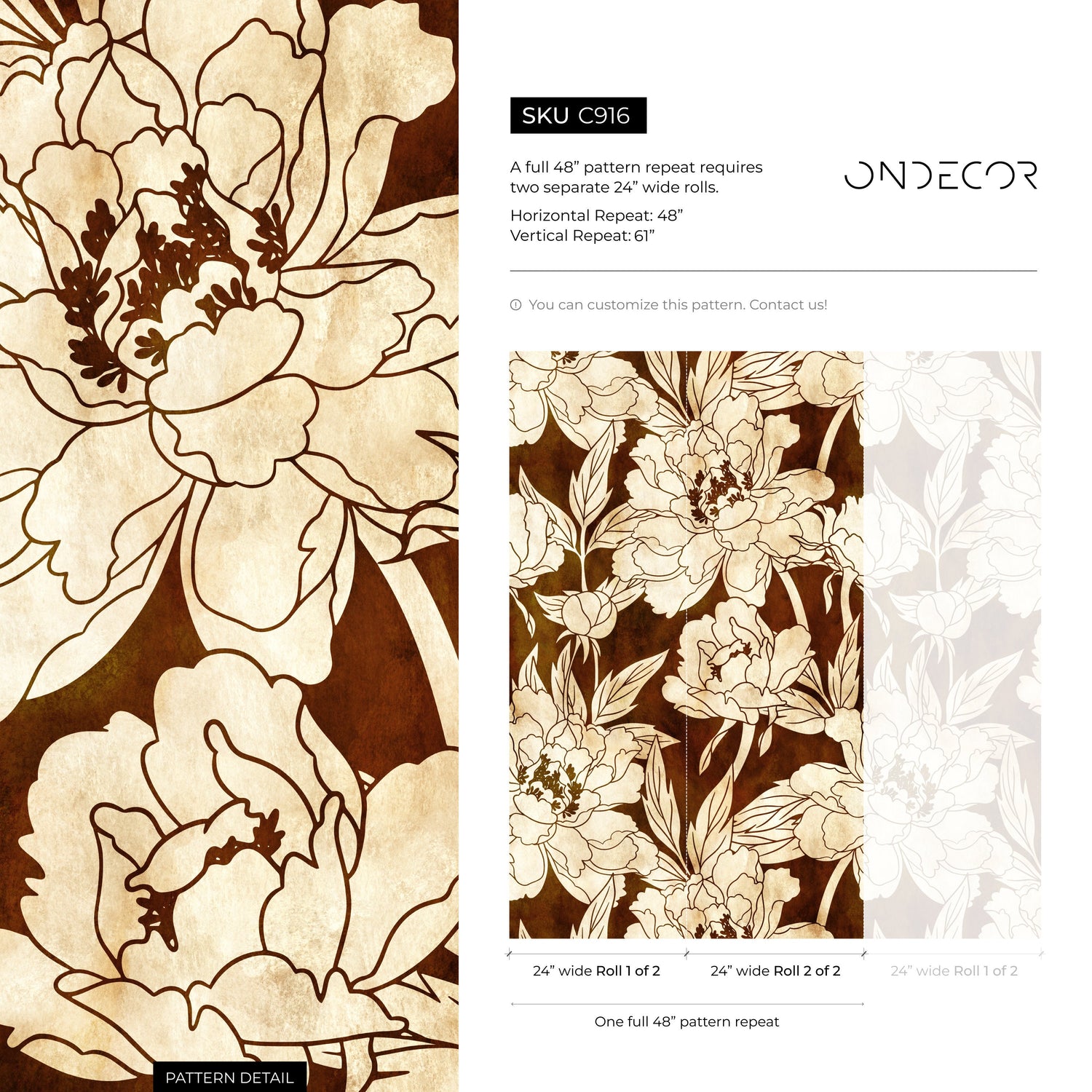 Gold Modern Floral Wallpaper Peel and Stick and Traditional Wallpaper Non-Metallic Wallpaper - C916