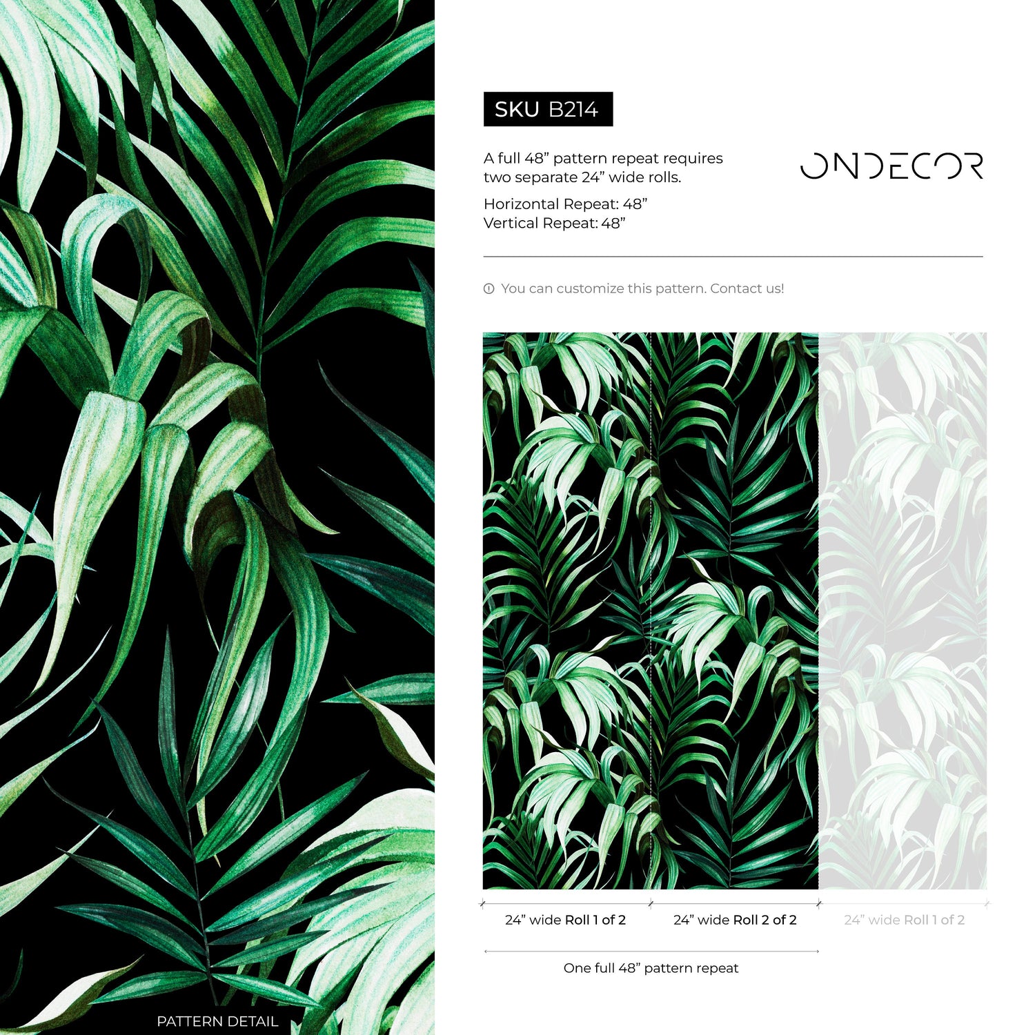 Dark Botanical Leaf Wallpaper Peel and Stick and Traditional Wallpaper - B214