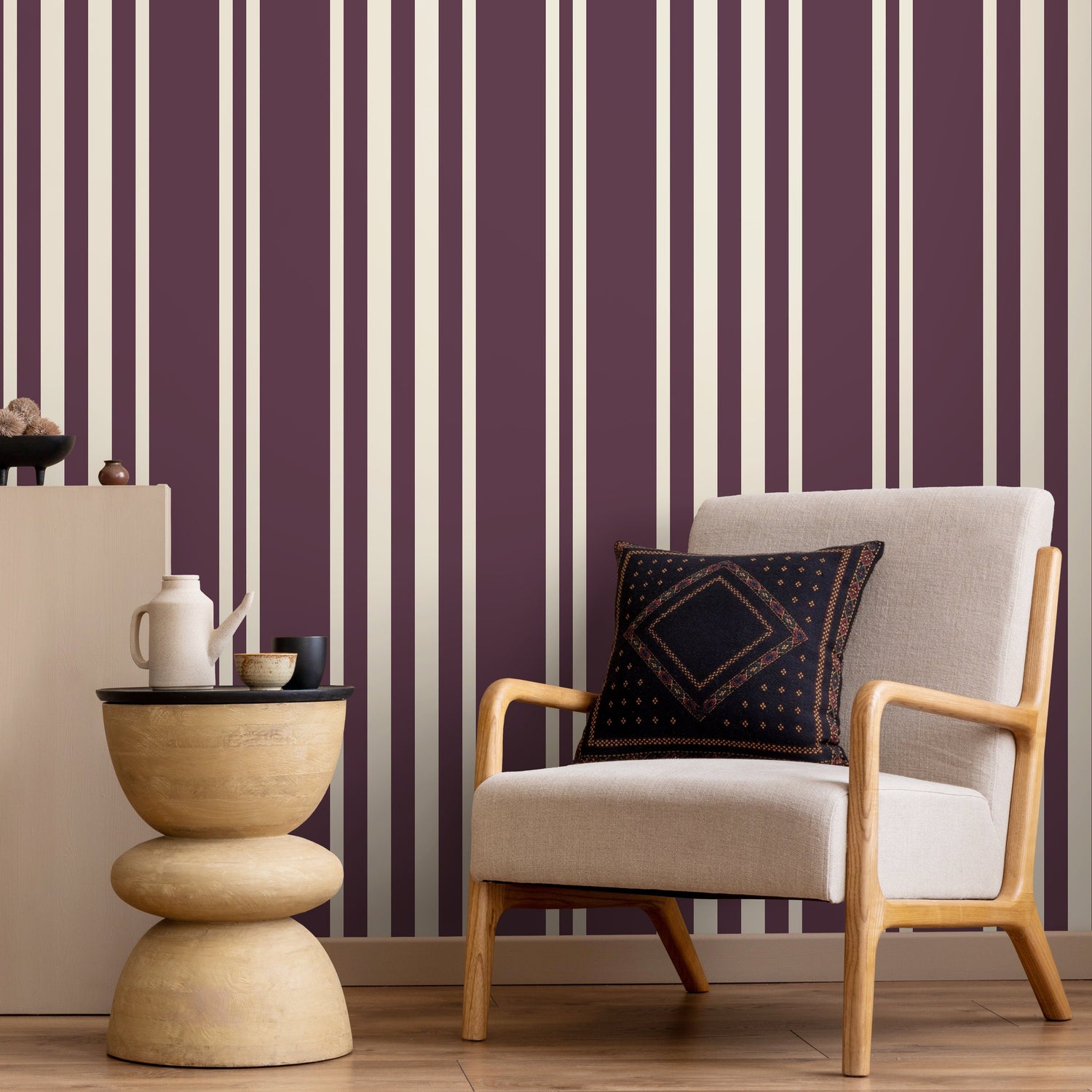 Purple Striped Wallpaper Modern Wallpaper Peel and Stick and Traditional Wallpaper - D787