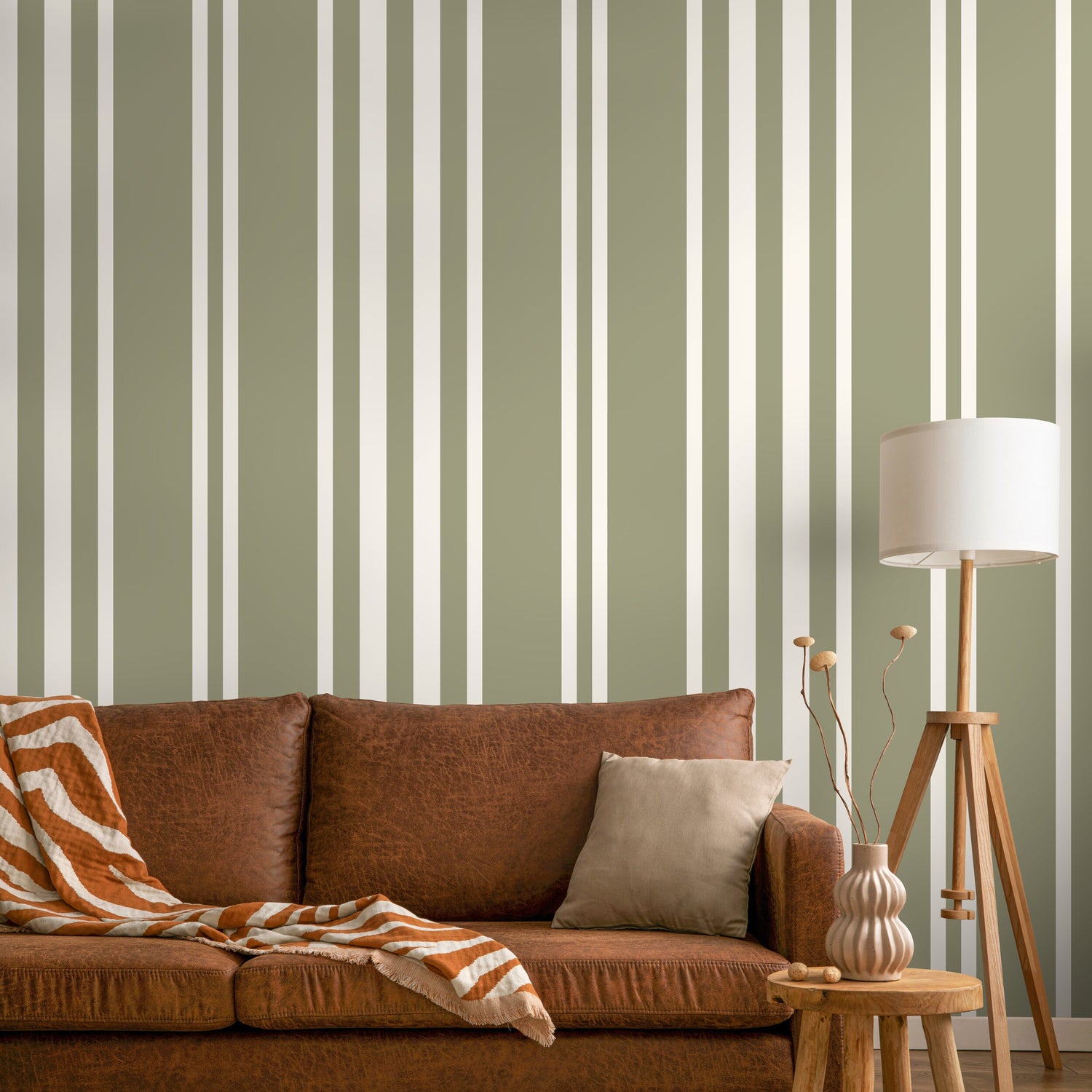 Light Green Striped Wallpaper Modern Wallpaper Peel and Stick and Traditional Wallpaper - D788