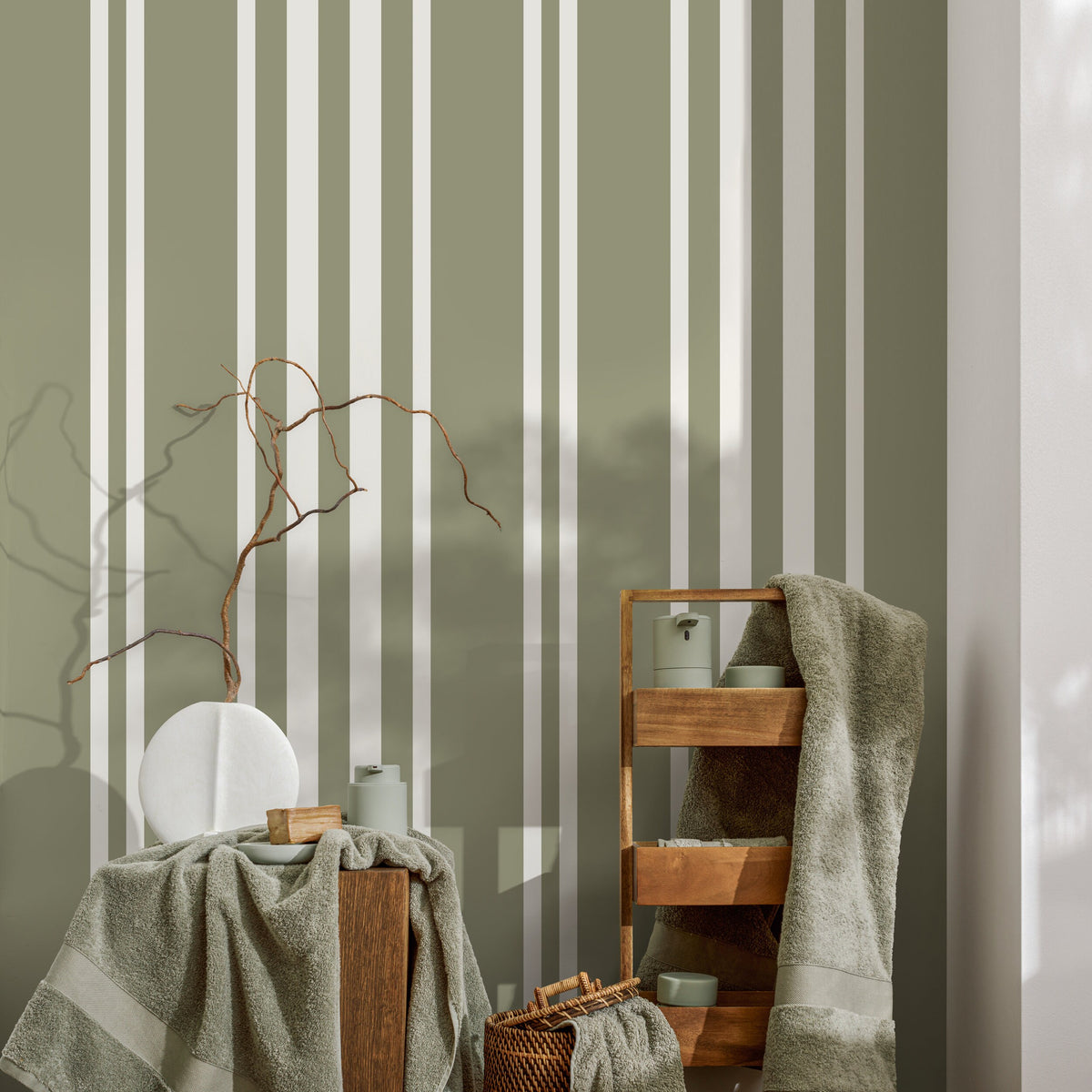 Light Green Striped Wallpaper Modern Wallpaper Peel and Stick and Traditional Wallpaper - D788