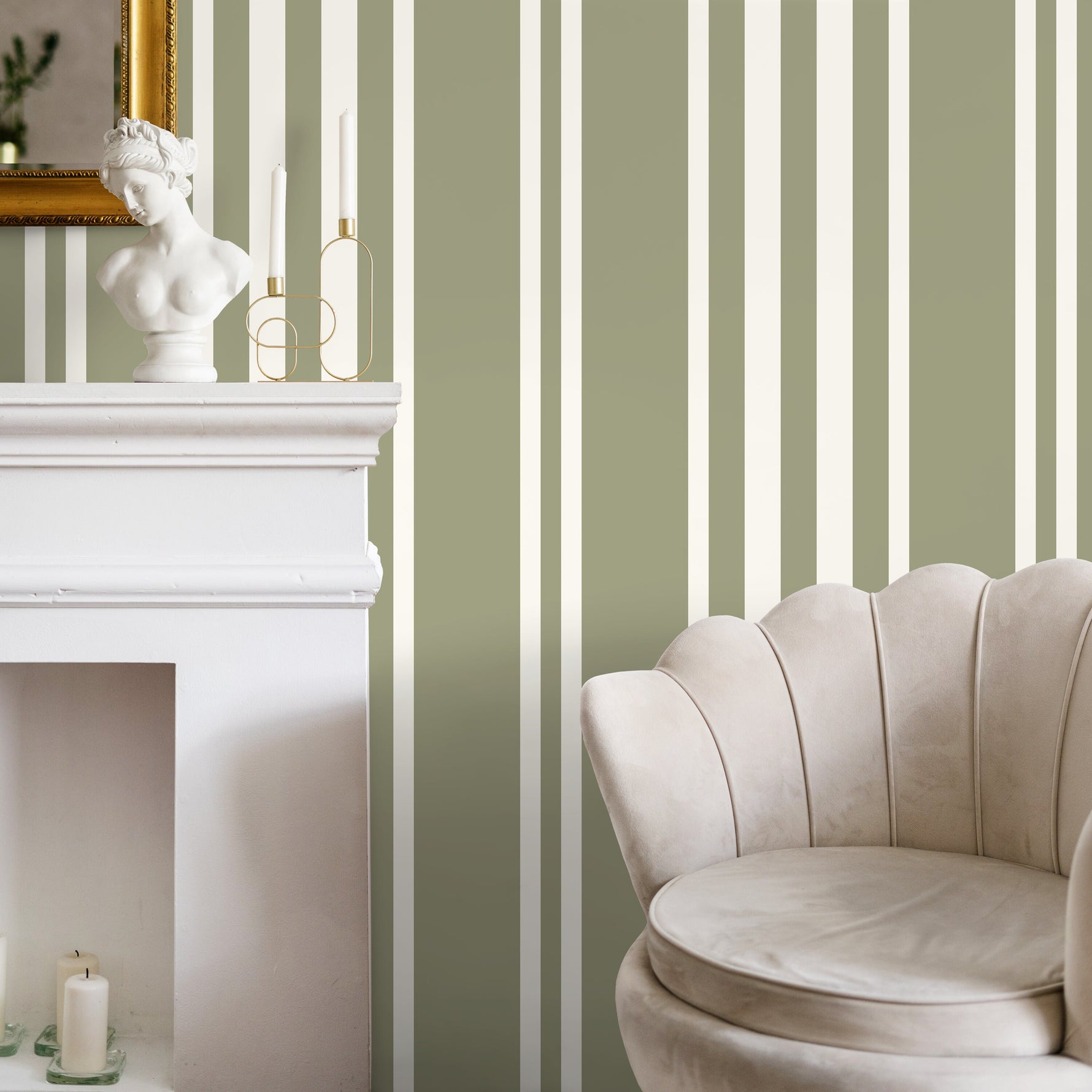 Light Green Striped Wallpaper Modern Wallpaper Peel and Stick and Traditional Wallpaper - D788