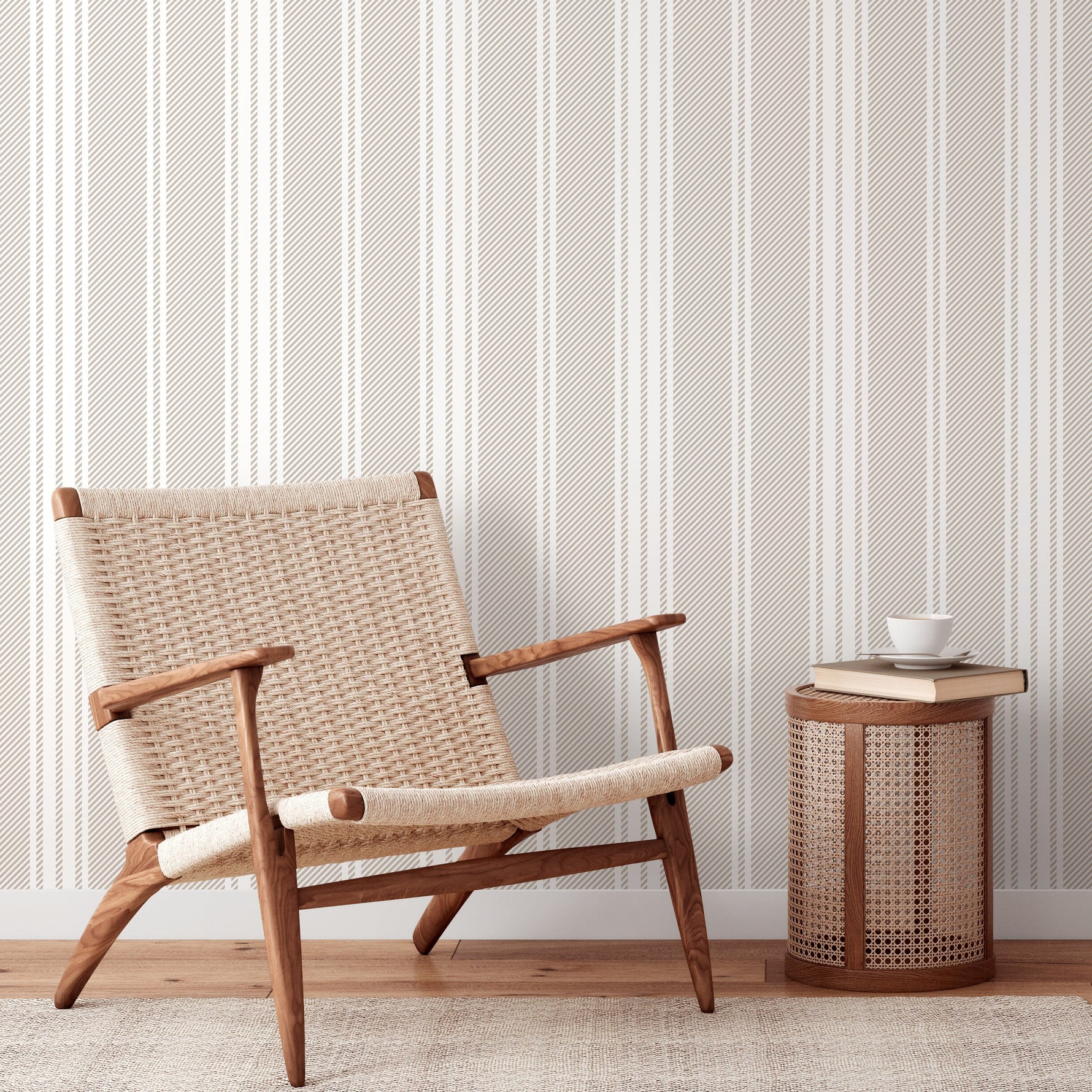 Neutral Striped Wallpaper Farmhouse Wallpaper Peel and Stick and Traditional Wallpaper - D782